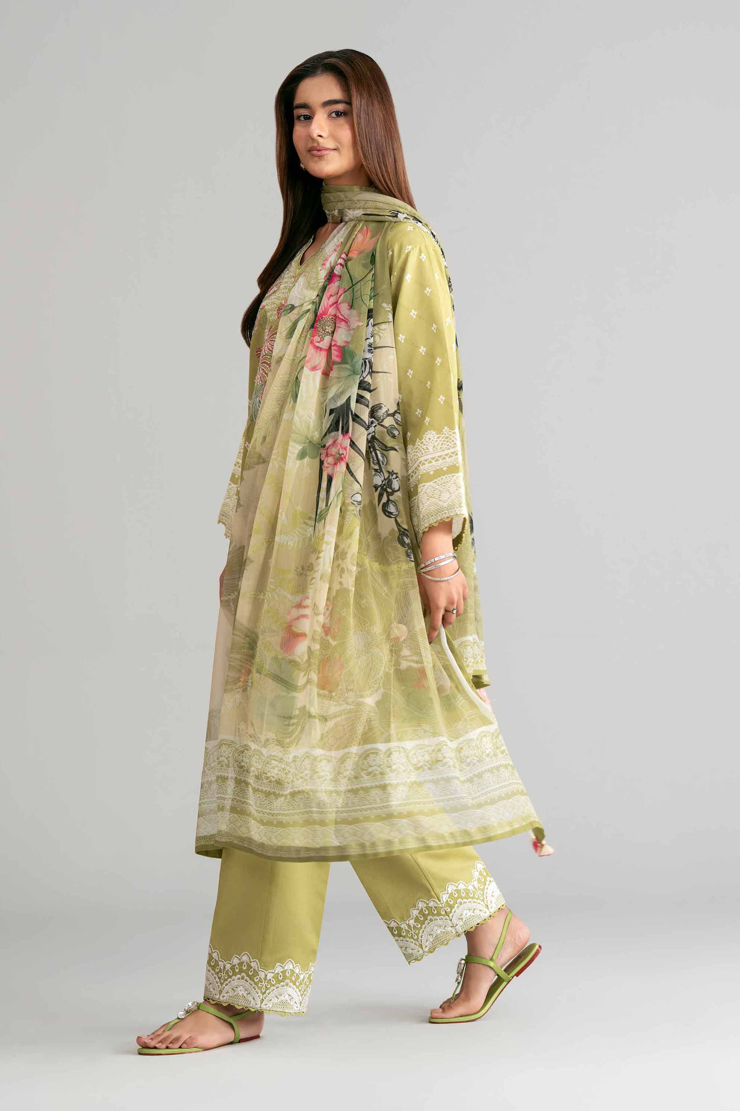 3 Piece - Digital Printed Embroidered Suit - 42601562 Green Lawn 3PC Embroidered Summer