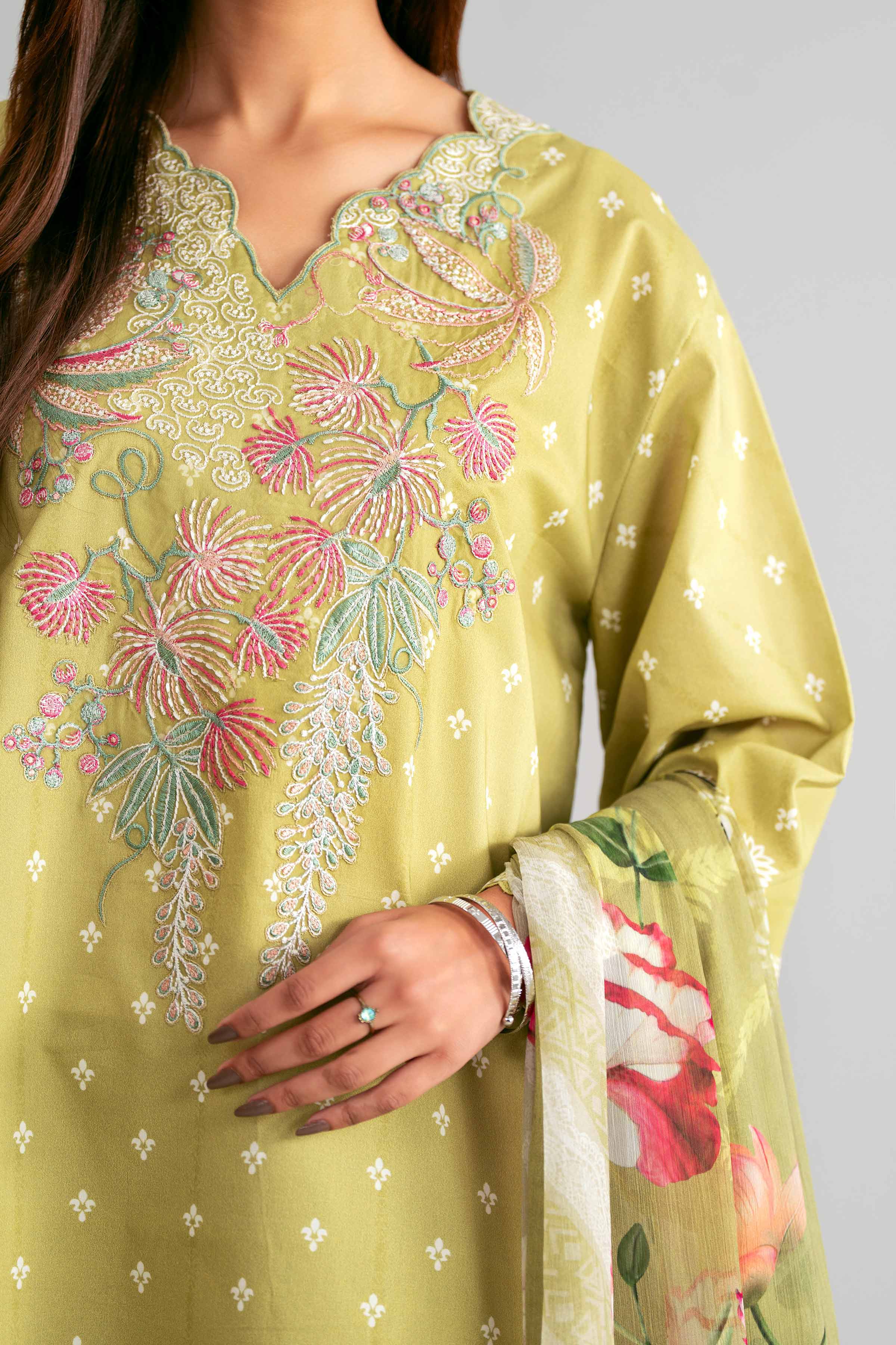 3 Piece - Digital Printed Embroidered Suit - 42601562 Green Lawn 3PC Embroidered Summer