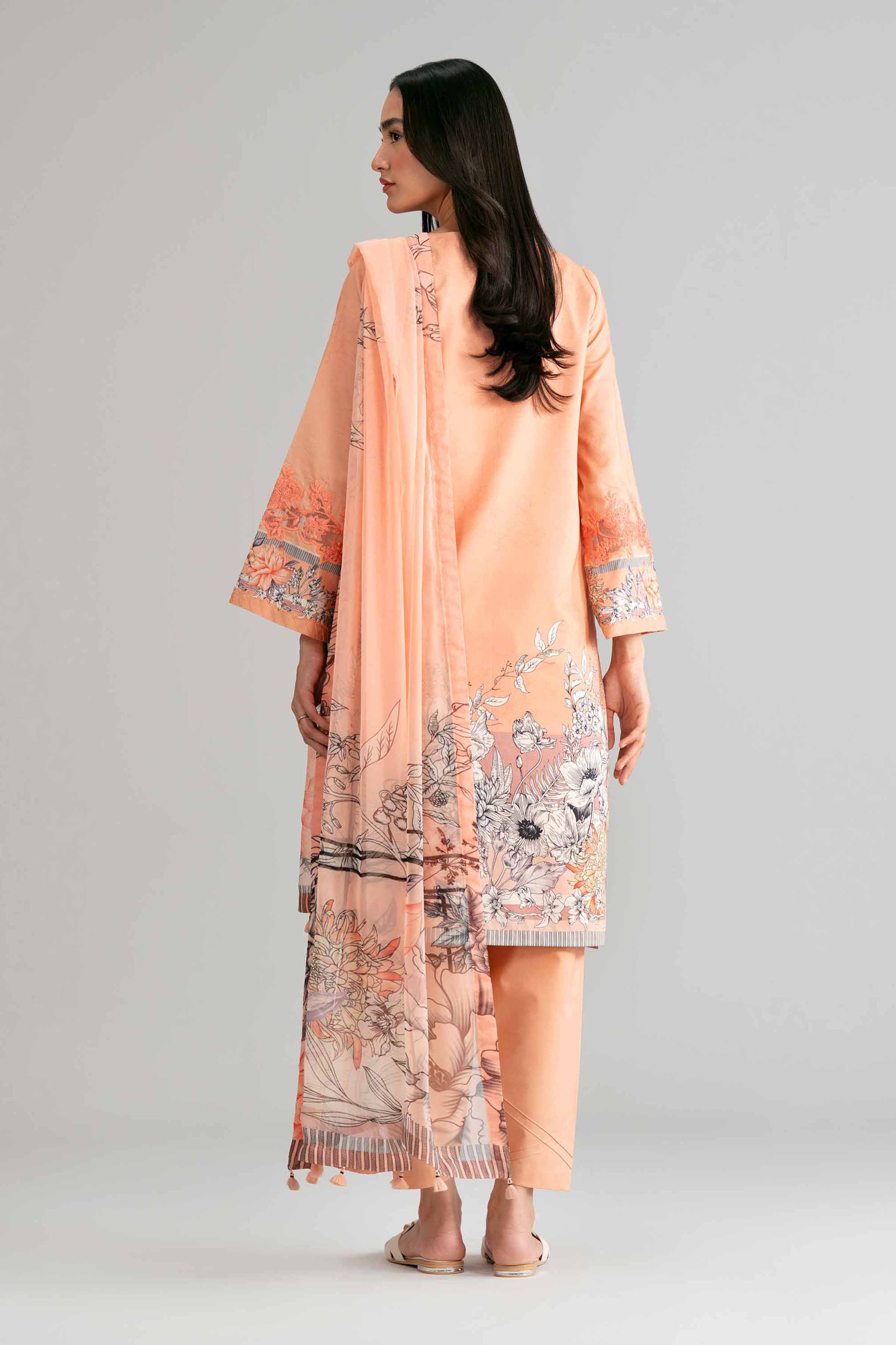 3 Piece - Digital Printed Embroidered Suit - 42601563 Orange Lawn 3PC Embroidered Summer