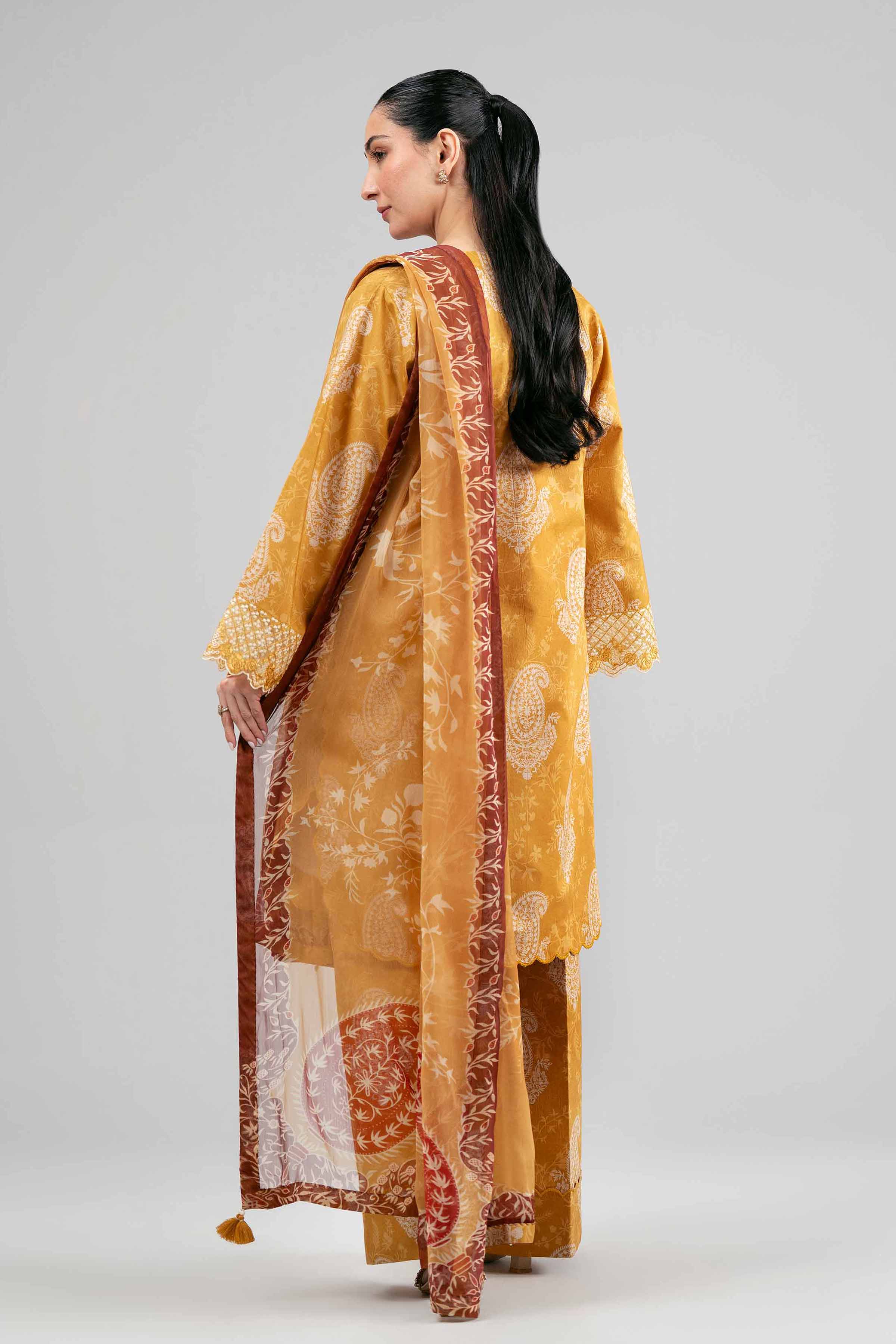 3 Piece - Digital Printed Embroidered Suit - 42601564 Yellow Lawn 3PC Embroidered Summer