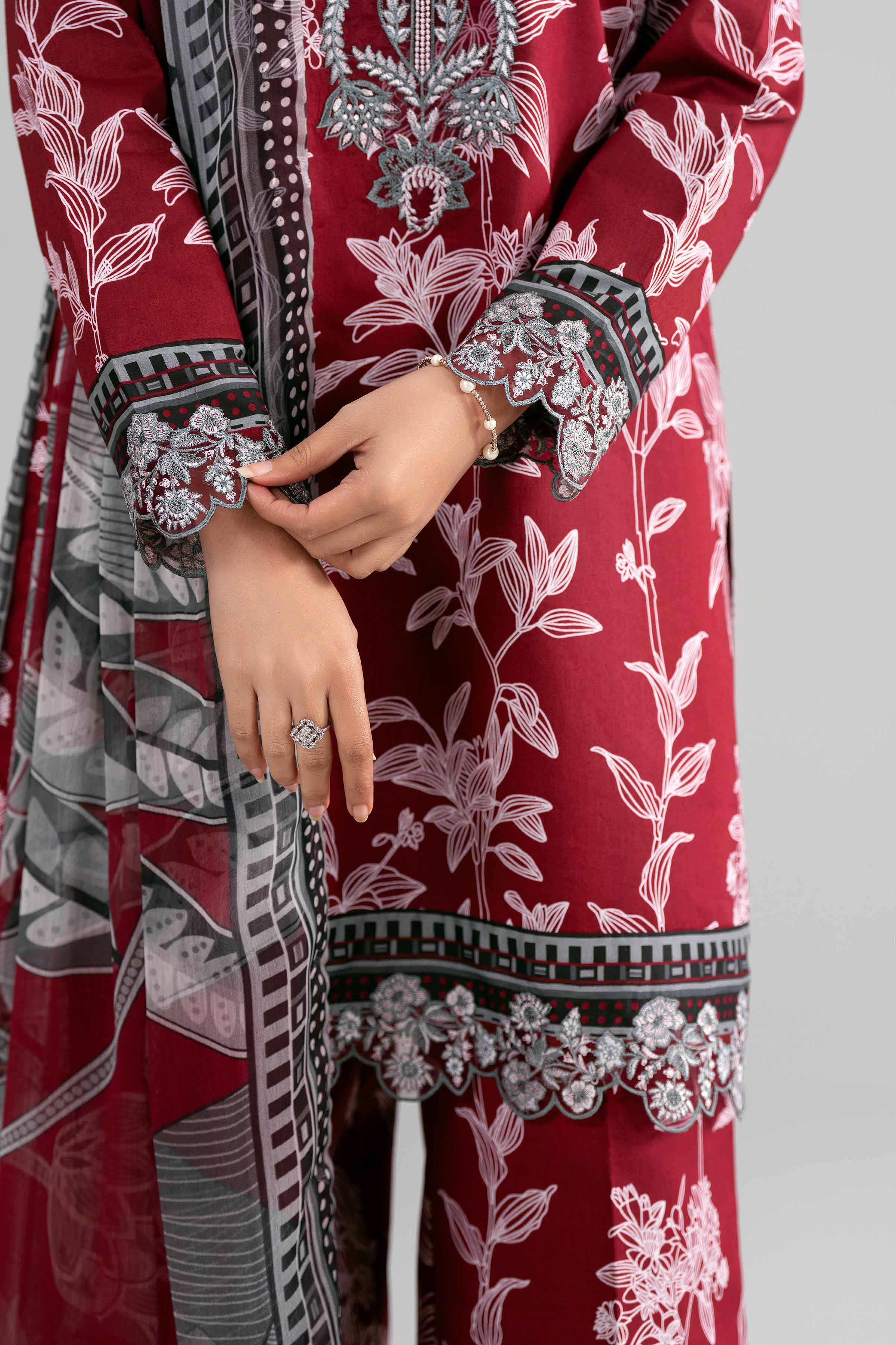 3 Piece - Digital Printed Embroidered Suit - 42601565 Maroon Lawn 3PC Embroidered Summer