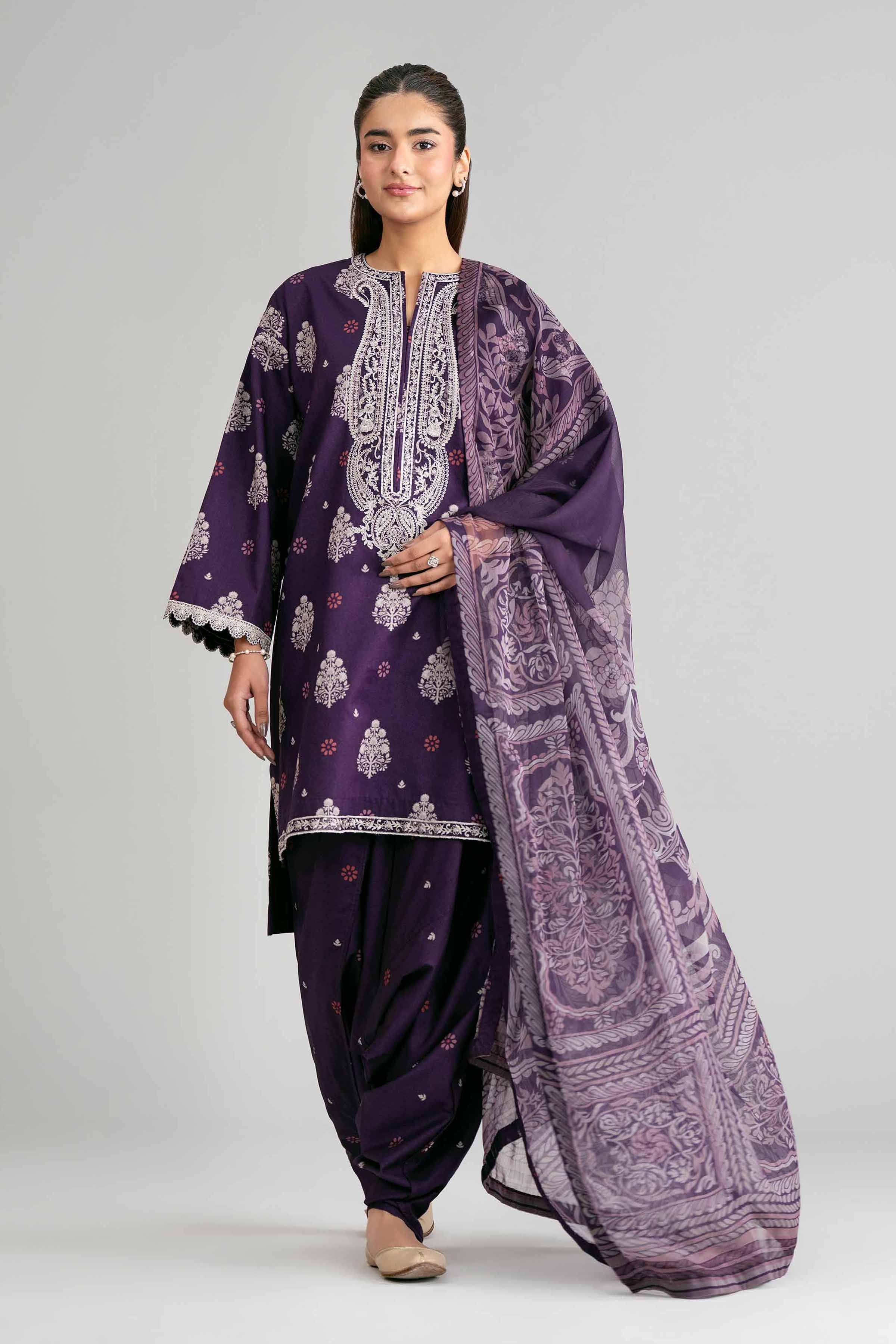 3 Piece - Digital Printed Embroidered Suit - 42601566 Purple Lawn 3PC Embroidered Summer