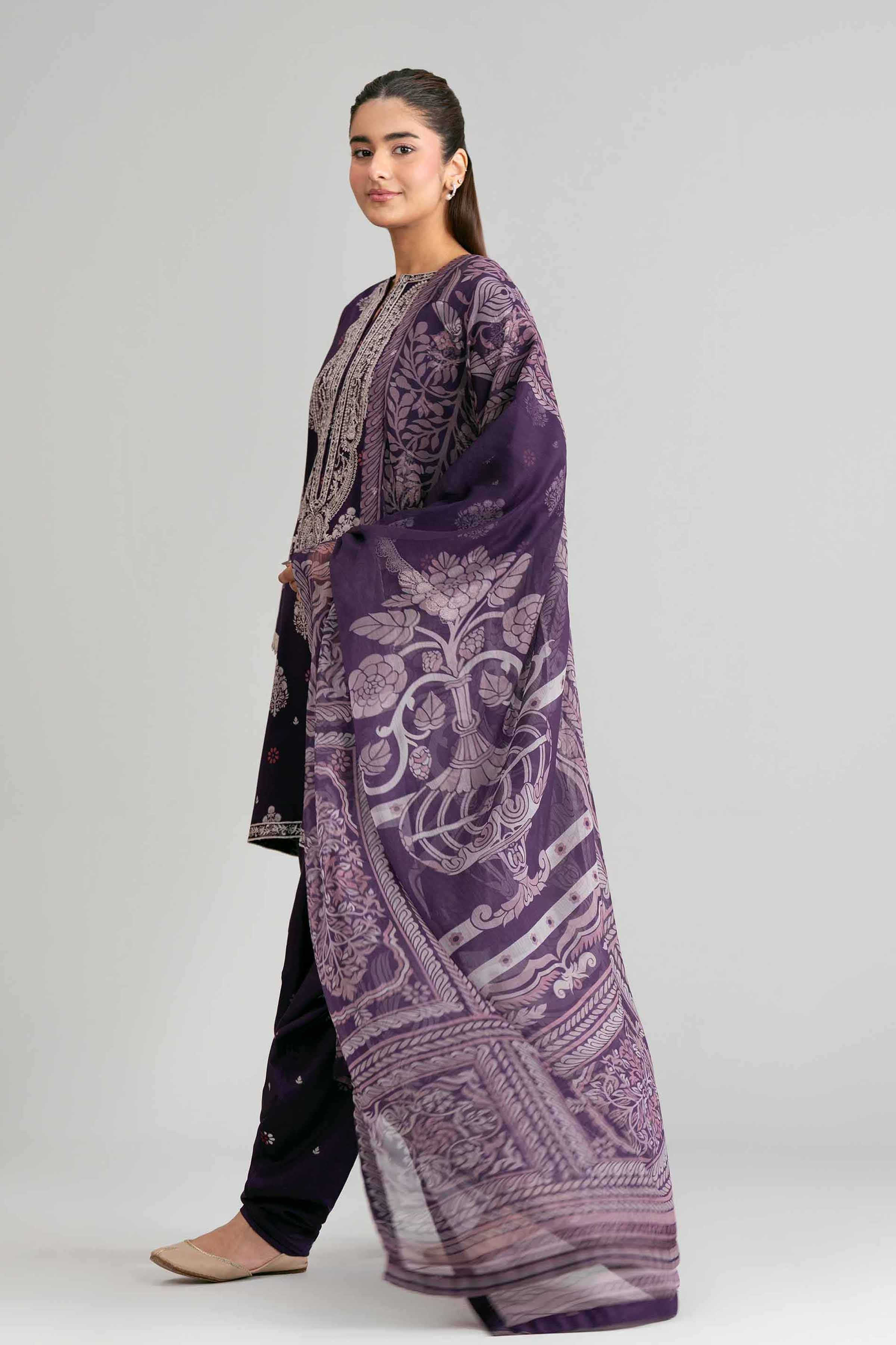 3 Piece - Digital Printed Embroidered Suit - 42601566 Purple Lawn 3PC Embroidered Summer