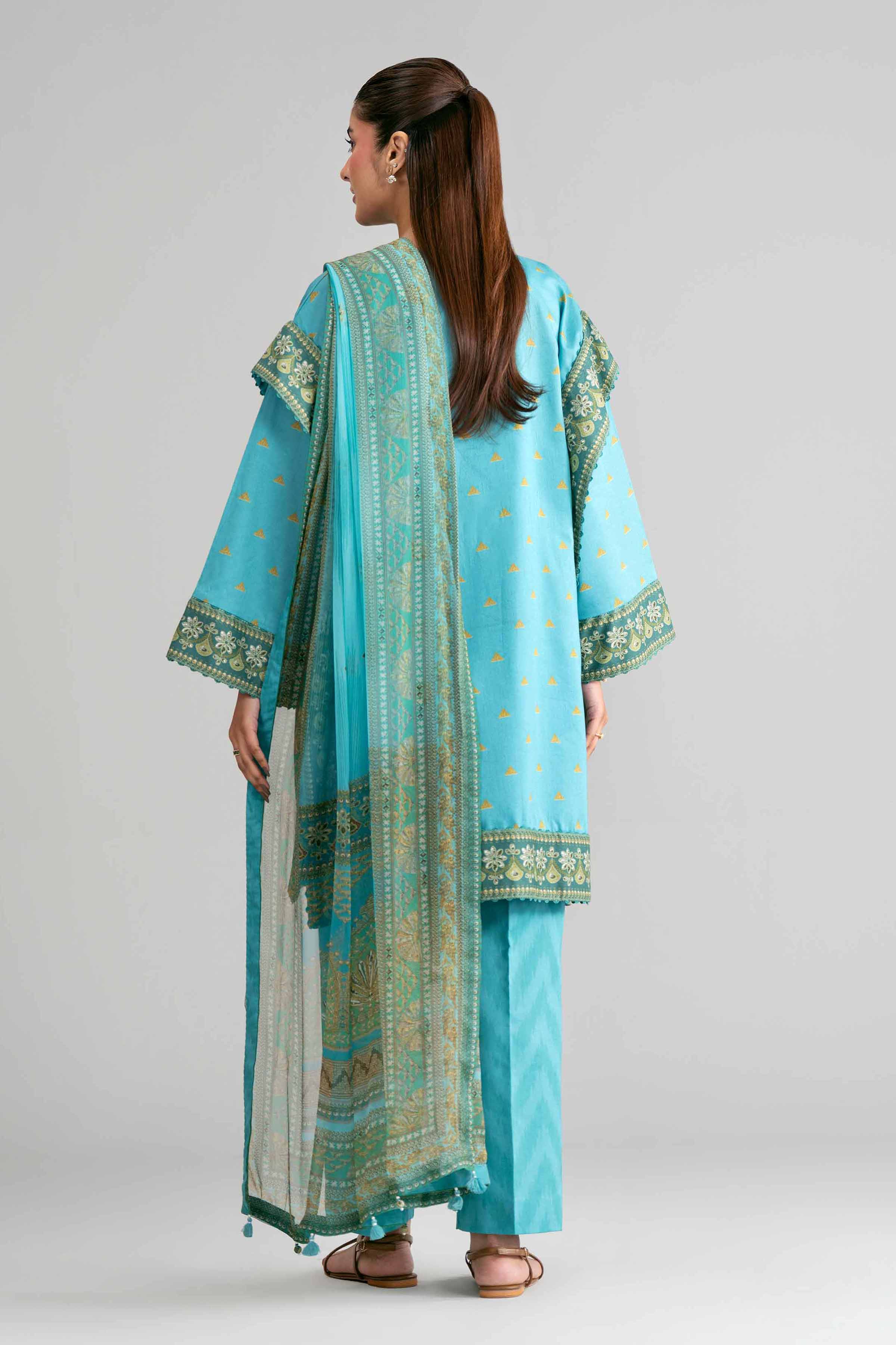 3 Piece - Digital Printed Embroidered Suit - 42601567 Blue Lawn 3PC Embroidered Summer