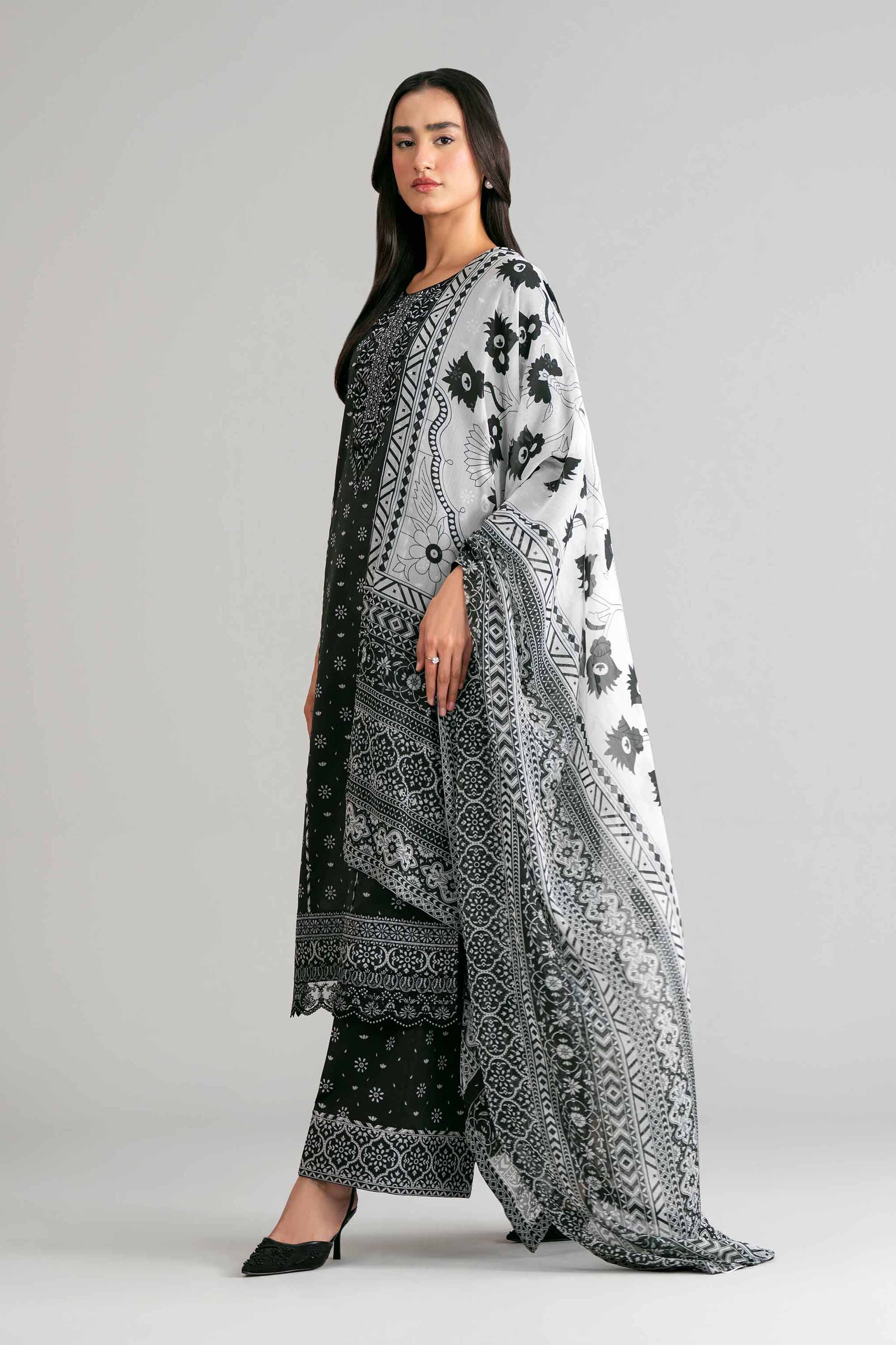 3 Piece - Digital Printed Embroidered Suit - 42601568 Black Lawn 3PC Embroidered Summer