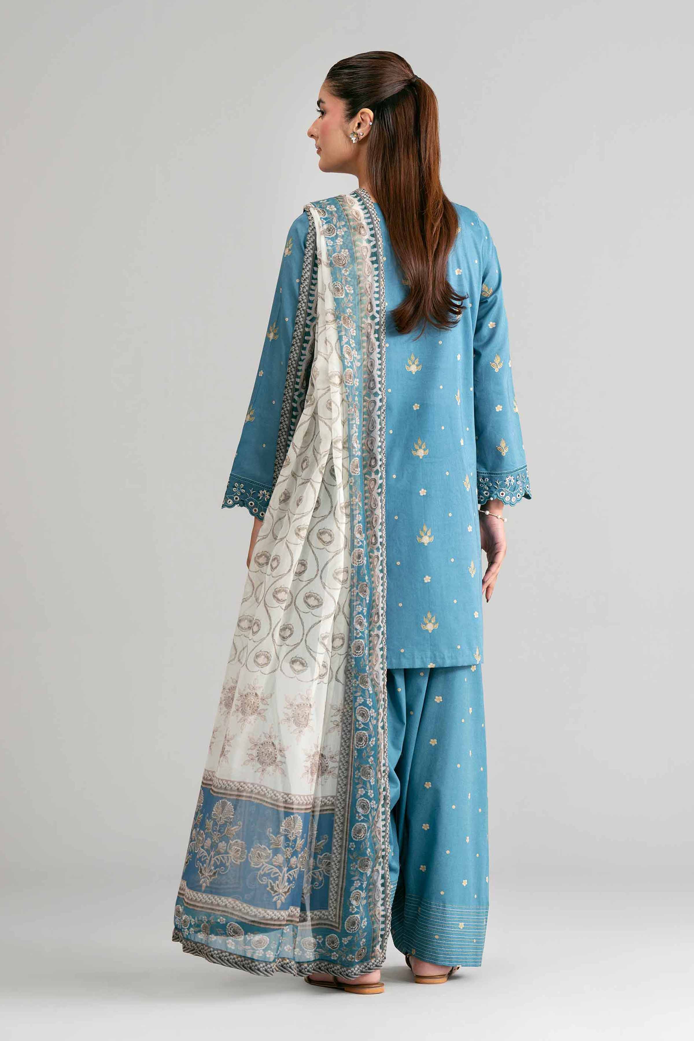 3 Piece - Digital Printed Embroidered Suit - 42601569 Blue Lawn 3PC Embroidered Summer