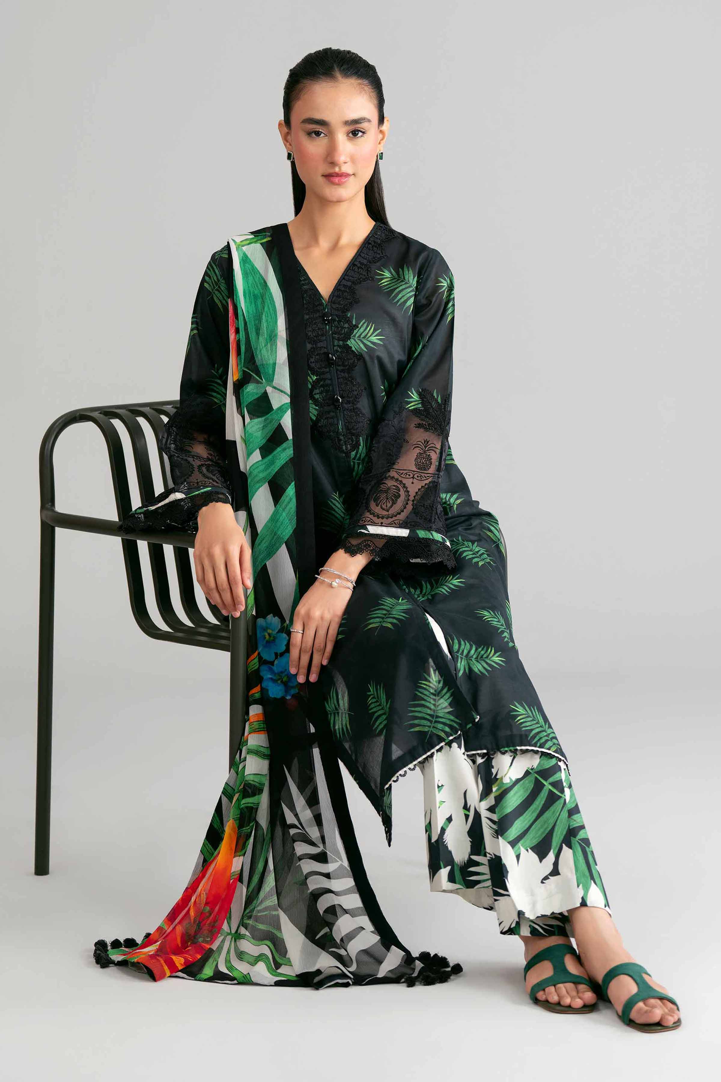 3 Piece - Digital Printed Embroidered Suit - 42601570 Black Lawn 3PC Embroidered Summer