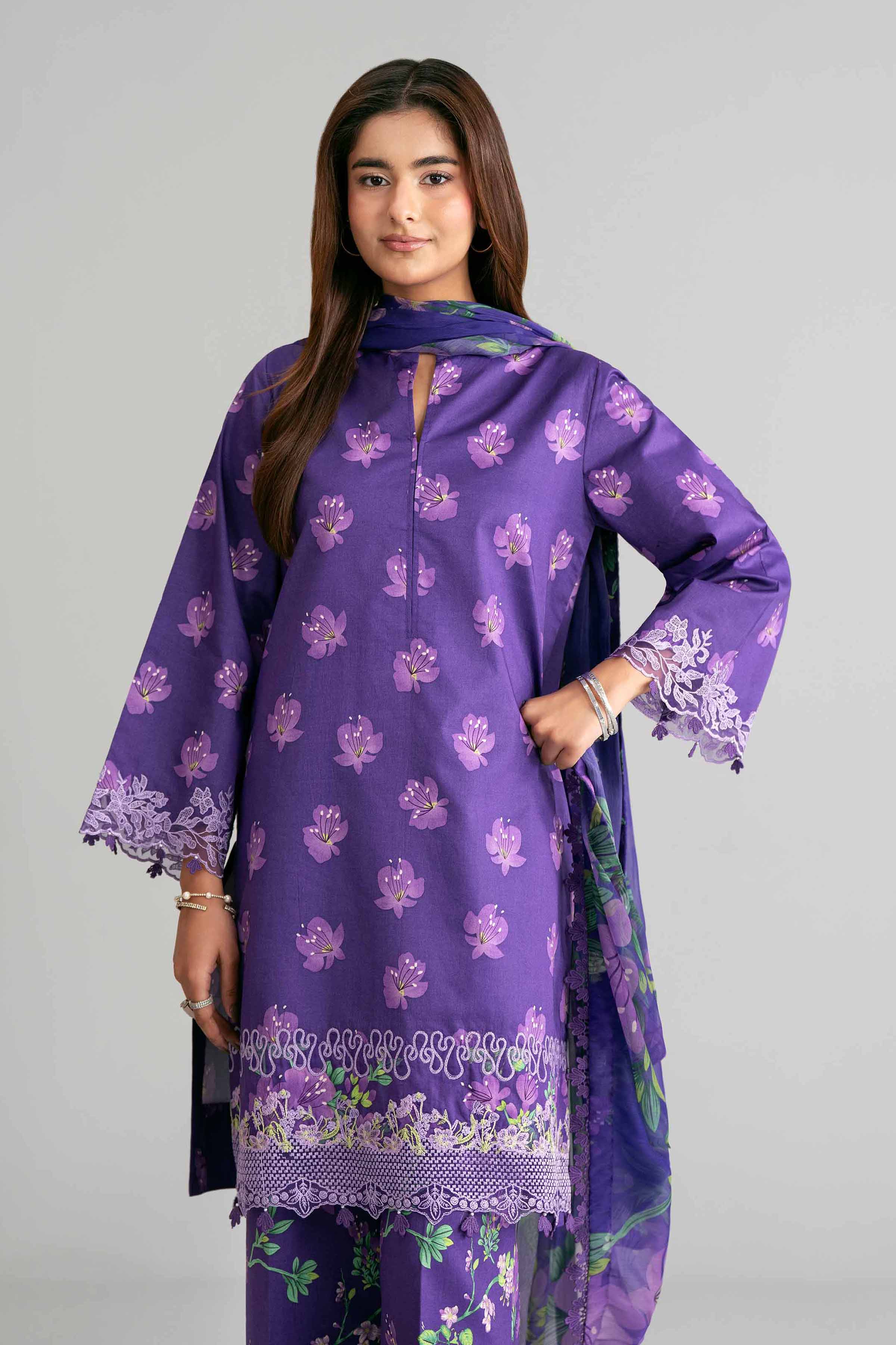 3 Piece - Digital Printed Embroidered Suit - 42601571 Purple Lawn 3PC Embroidered Summer