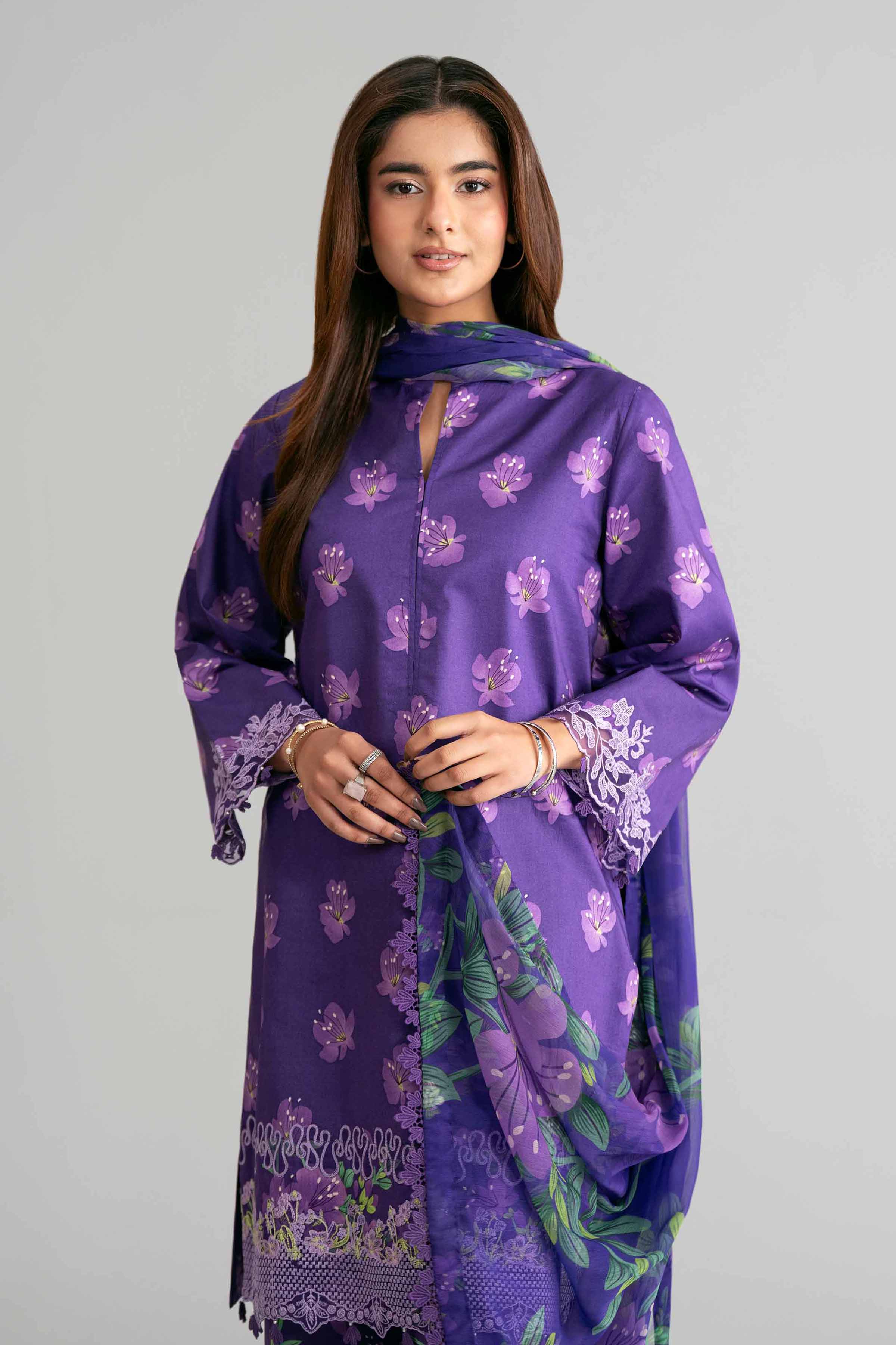 3 Piece - Digital Printed Embroidered Suit - 42601571 Purple Lawn 3PC Embroidered Summer