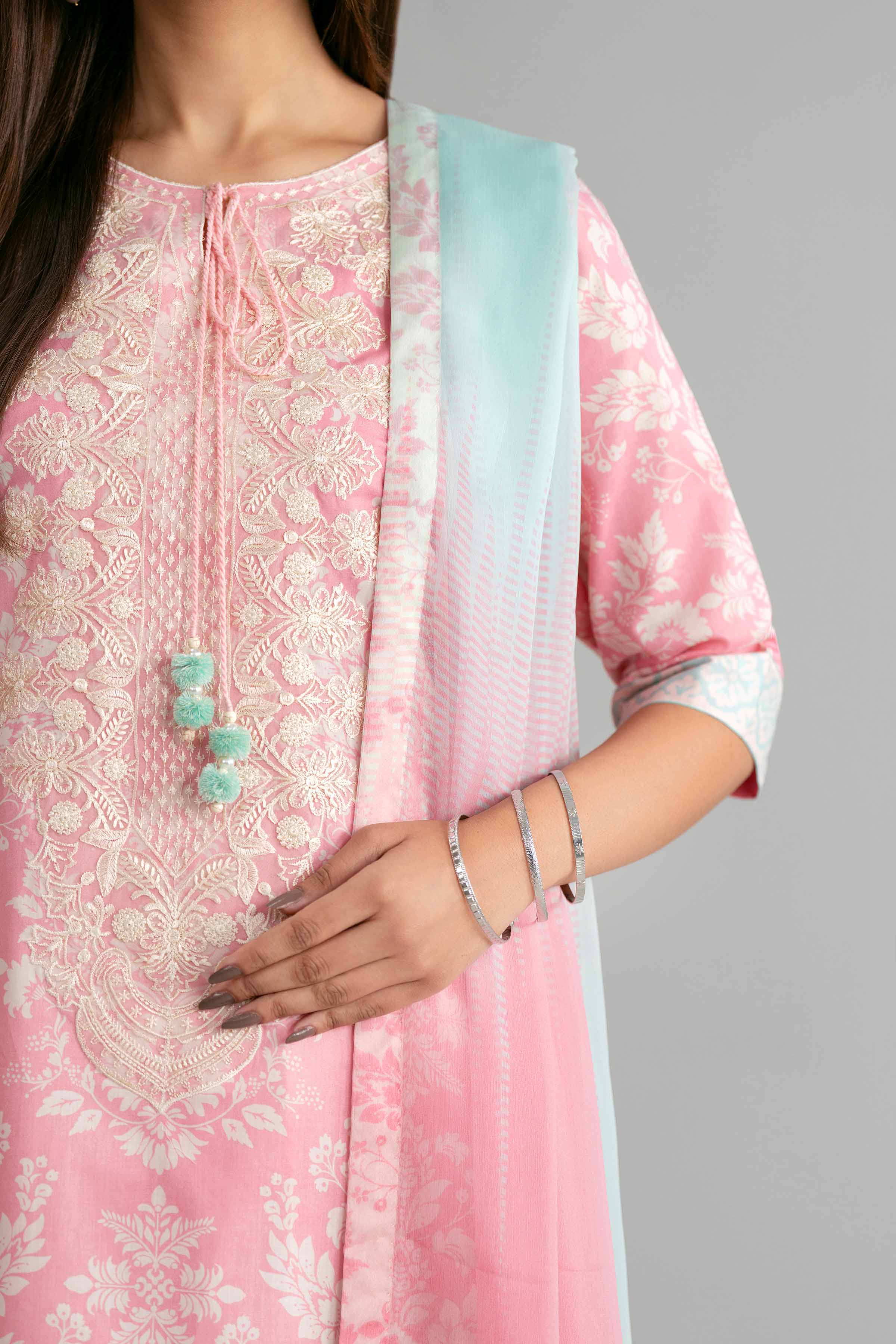 3 Piece - Digital Printed Embroidered Suit - 42601573 Pink Lawn 3PC Embroidered Summer