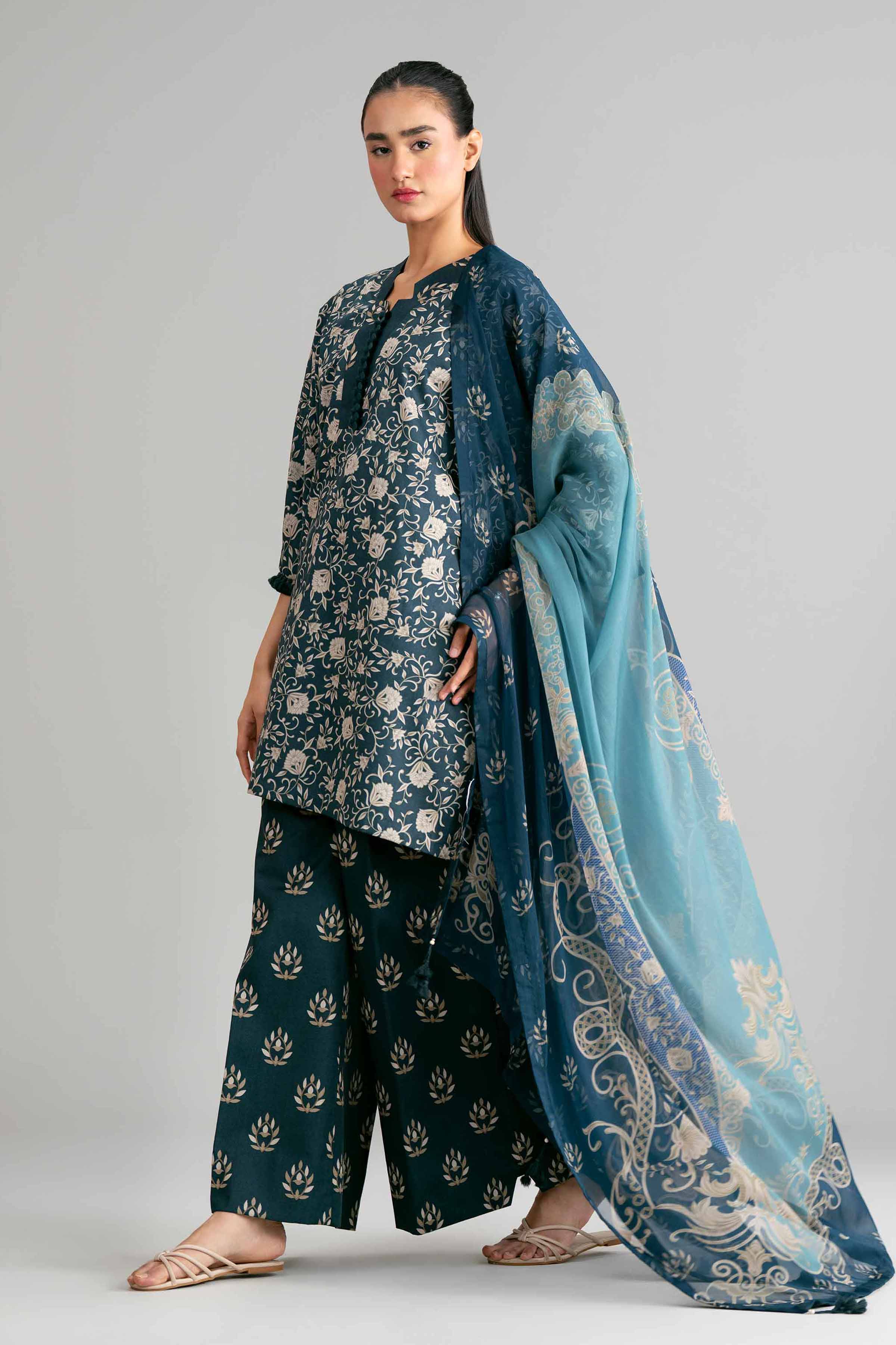 3 Piece - Digital Printed Suit - 42601574 Blue Lawn 3PC Printed Summer