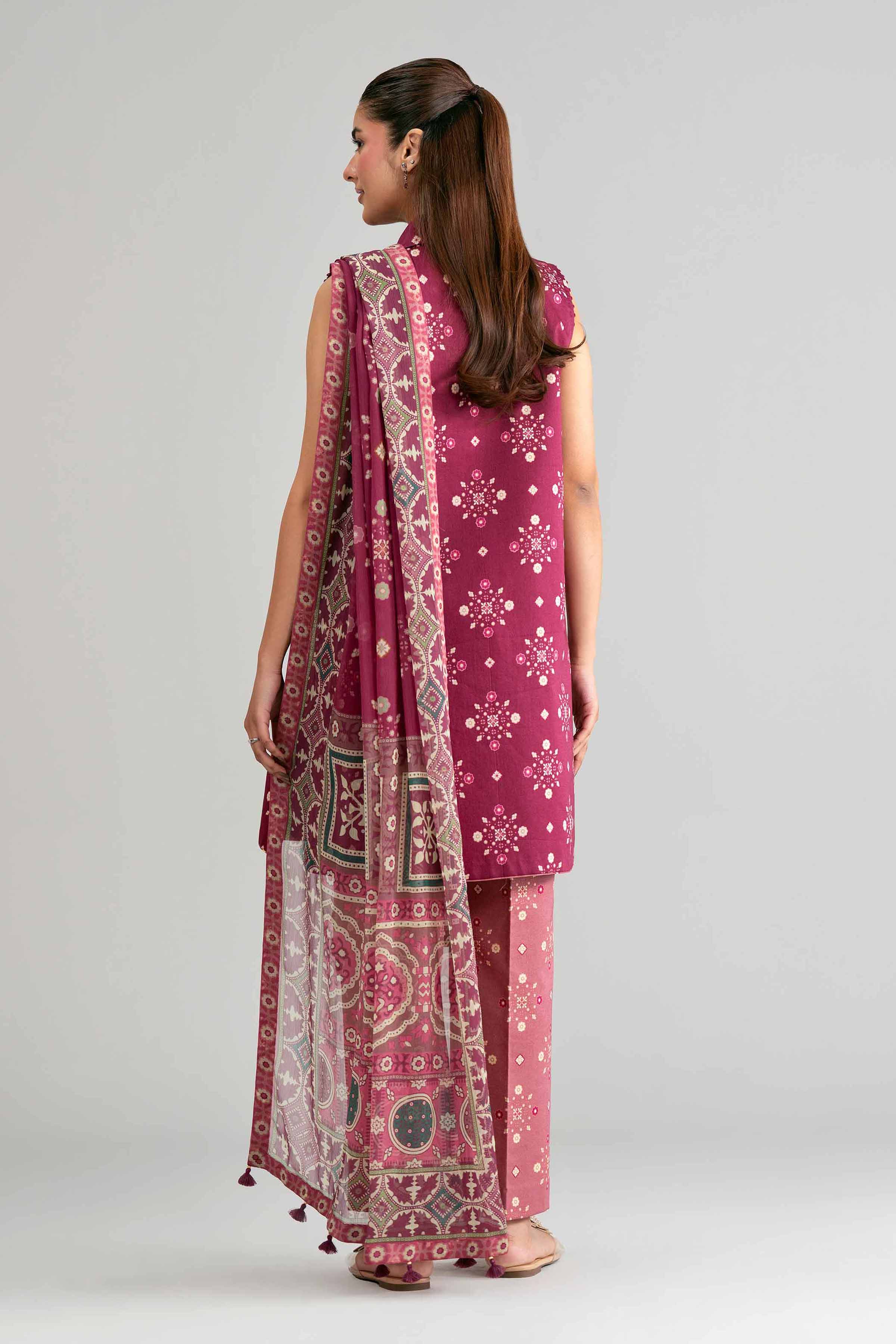 3 Piece - Digital Printed Suit - 42601575 Maroon Lawn 3PC Printed Summer