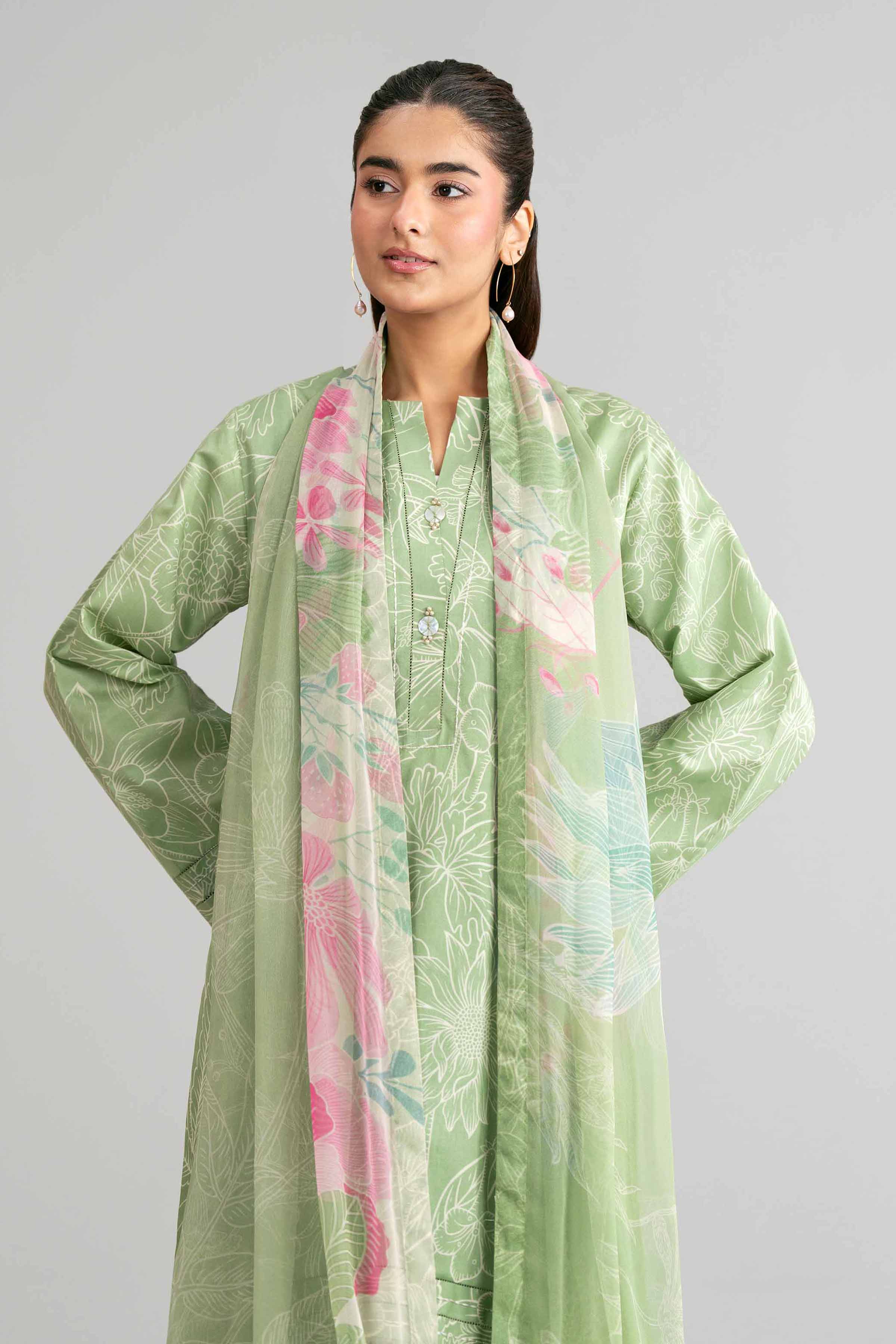 3 Piece - Digital Printed Suit - 42601576 Green Lawn 3PC Printed Summer