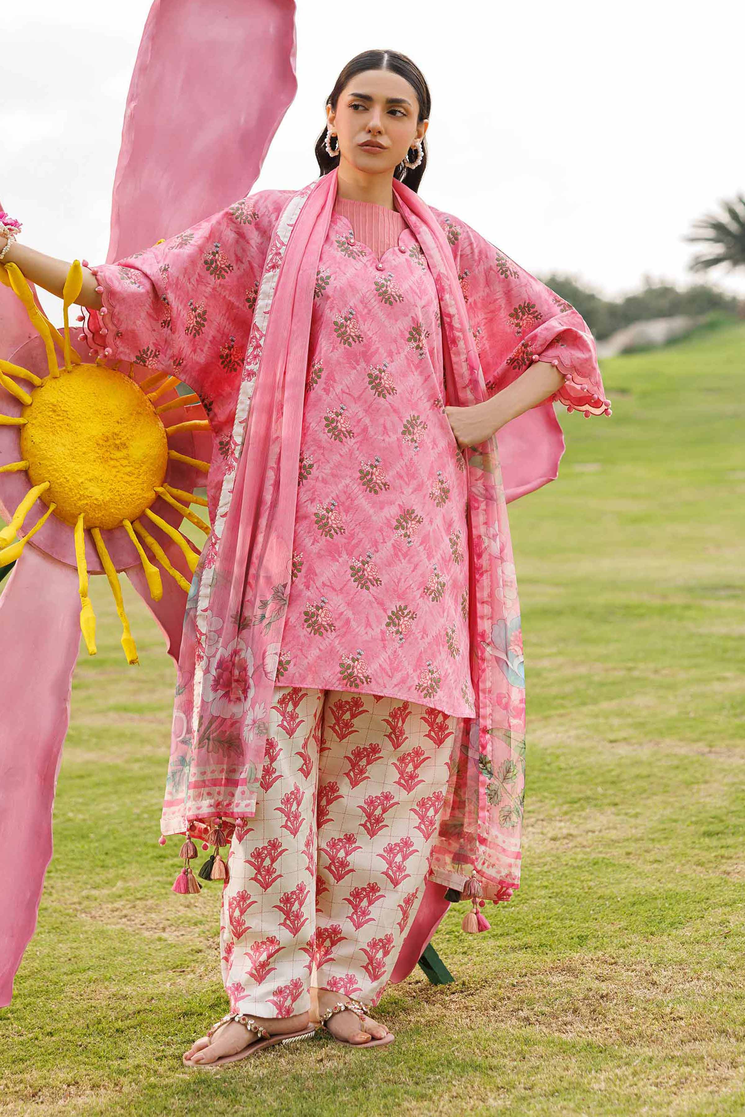 3 Piece - Digital Printed Suit - 42601579 Pink Lawn 3PC Printed Summer