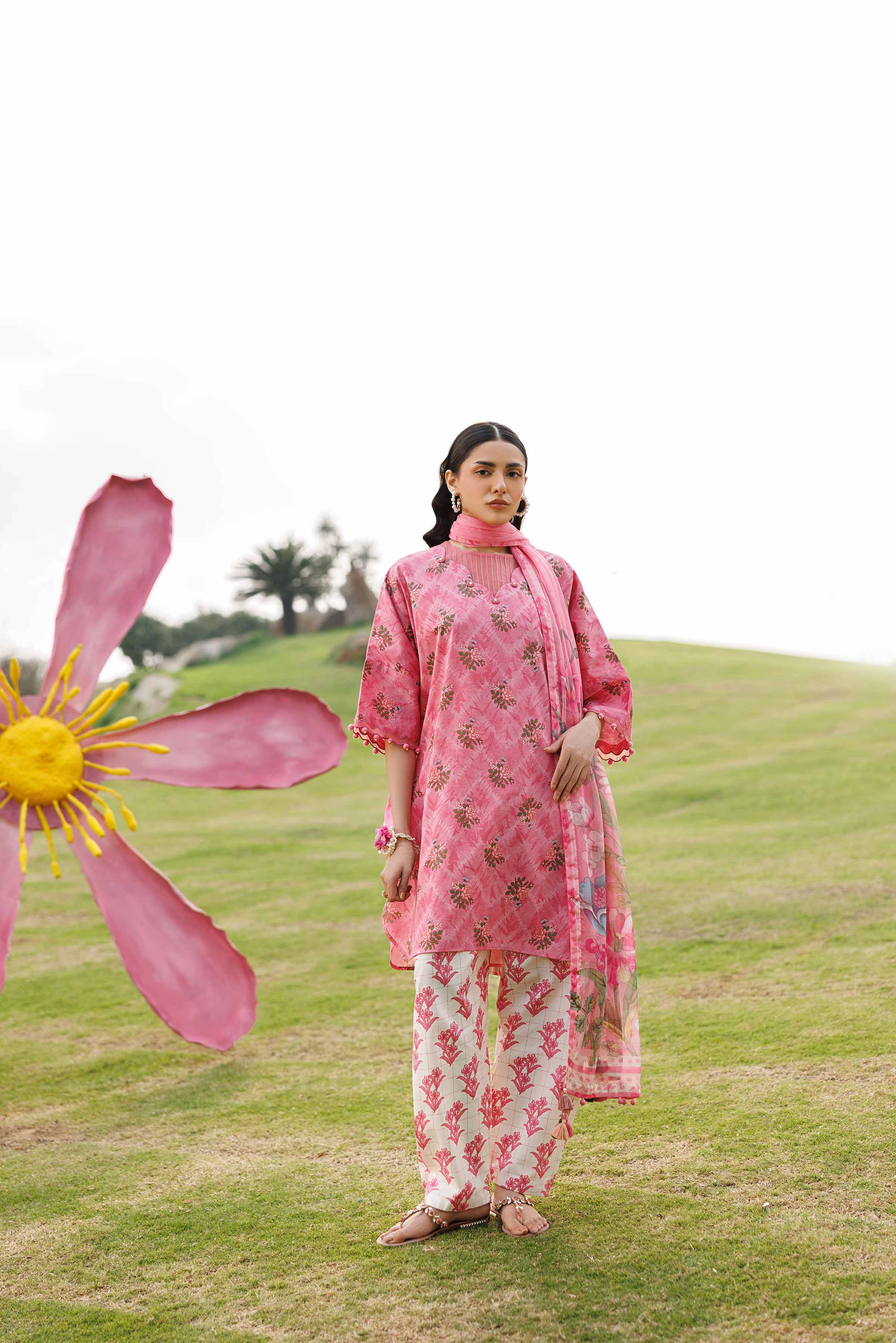 3 Piece - Digital Printed Suit - 42601579 Pink Lawn 3PC Printed Summer