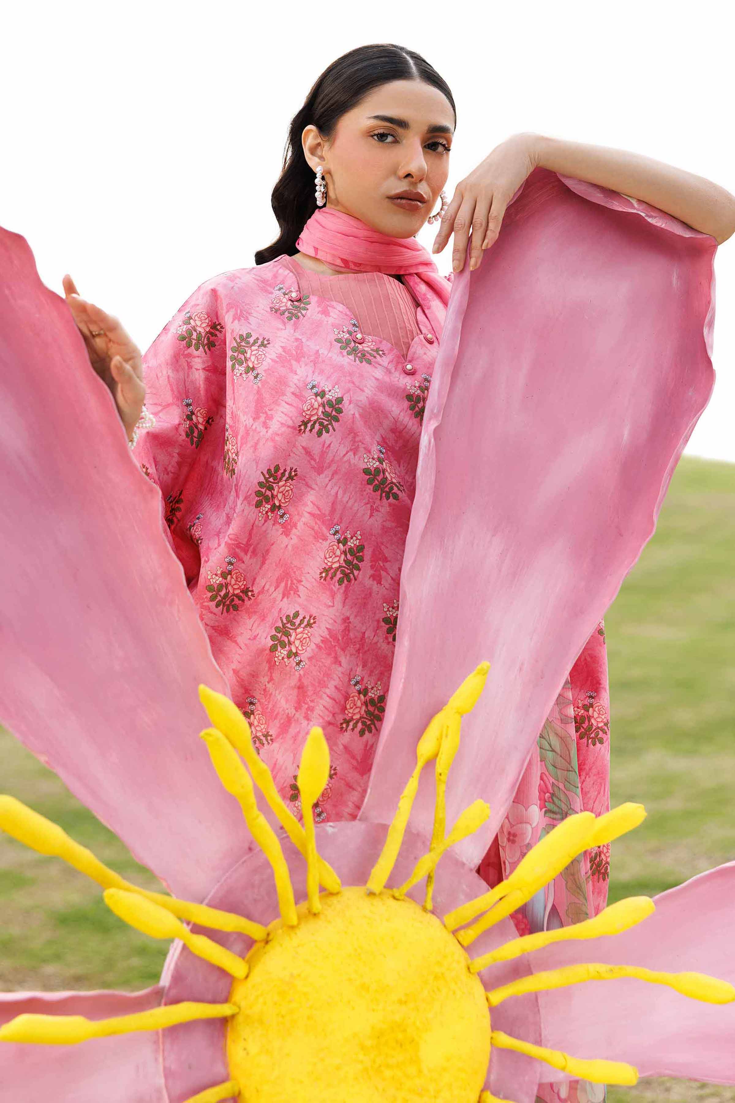 3 Piece - Digital Printed Suit - 42601579 Pink Lawn 3PC Printed Summer