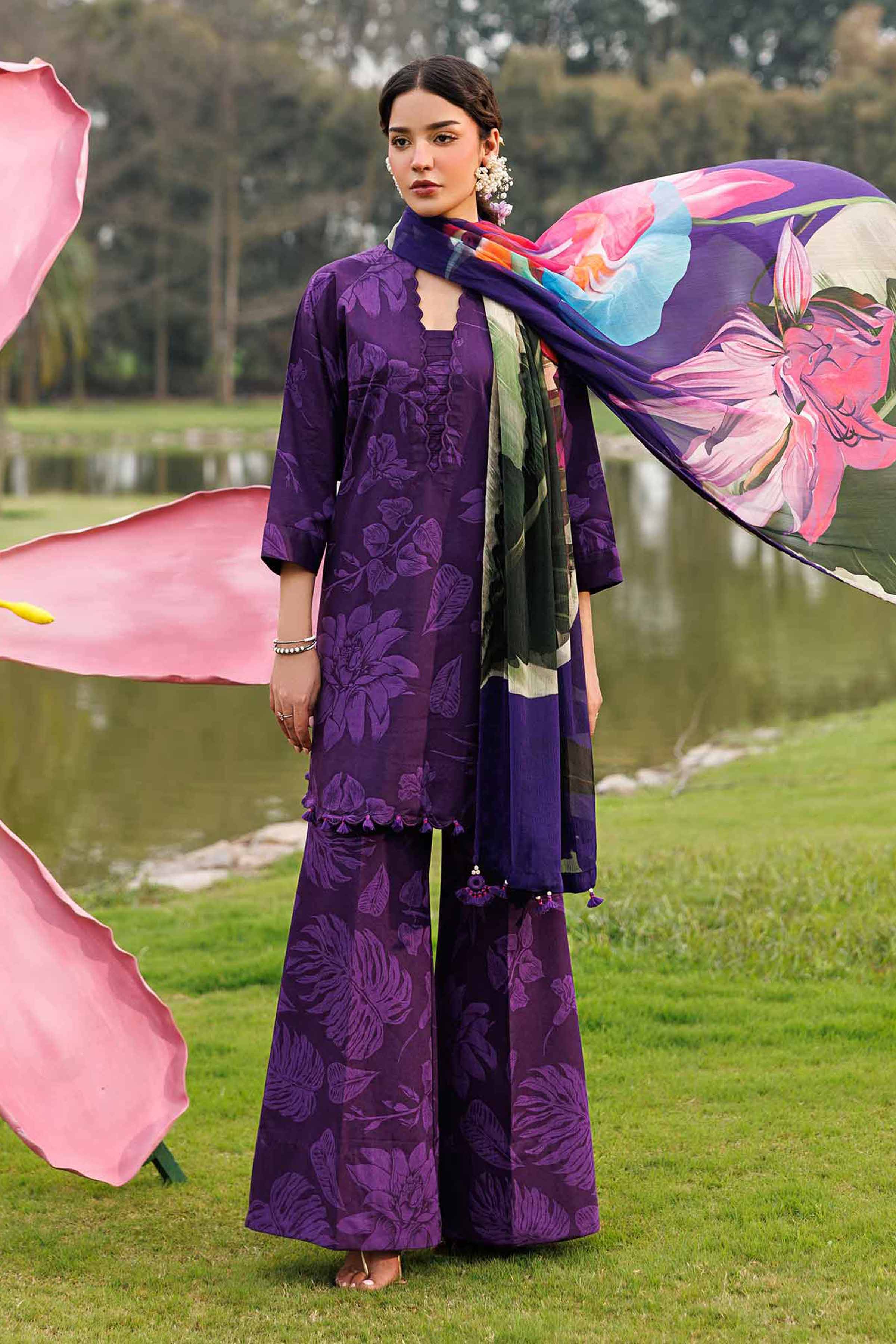 3 Piece - Digital Printed Suit - 42601580 Purple Lawn 3PC Printed Summer