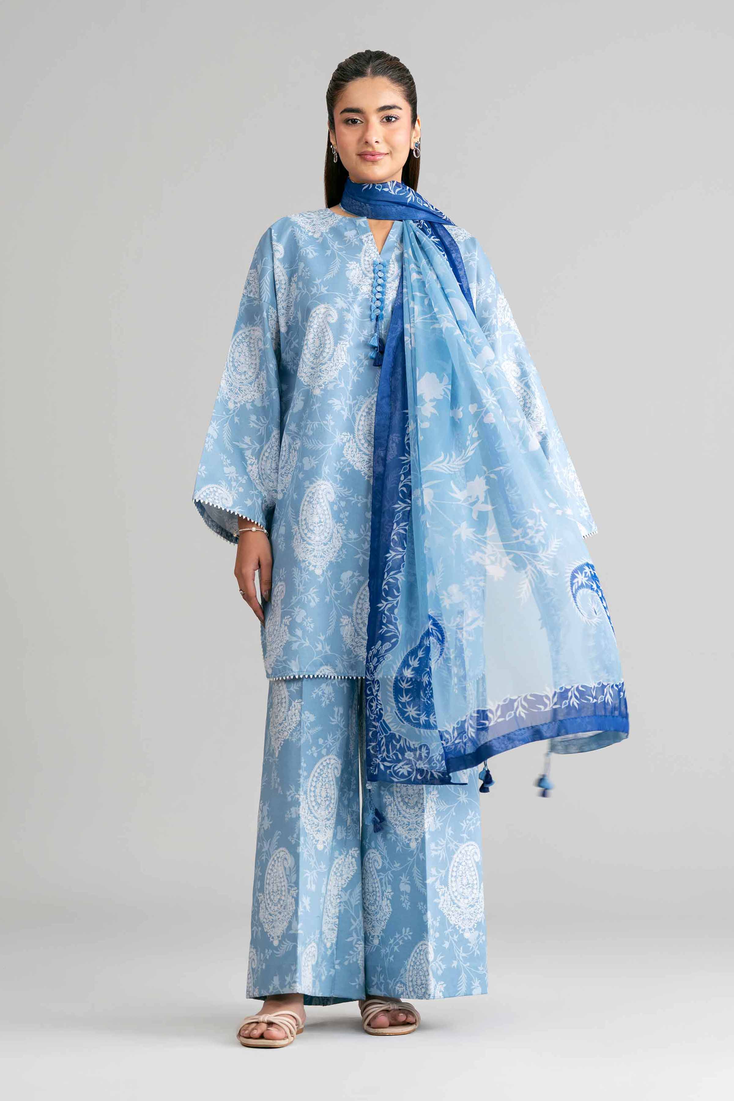 3 Piece - Digital Printed Suit - 42601581 Blue Lawn 3PC Printed Summer