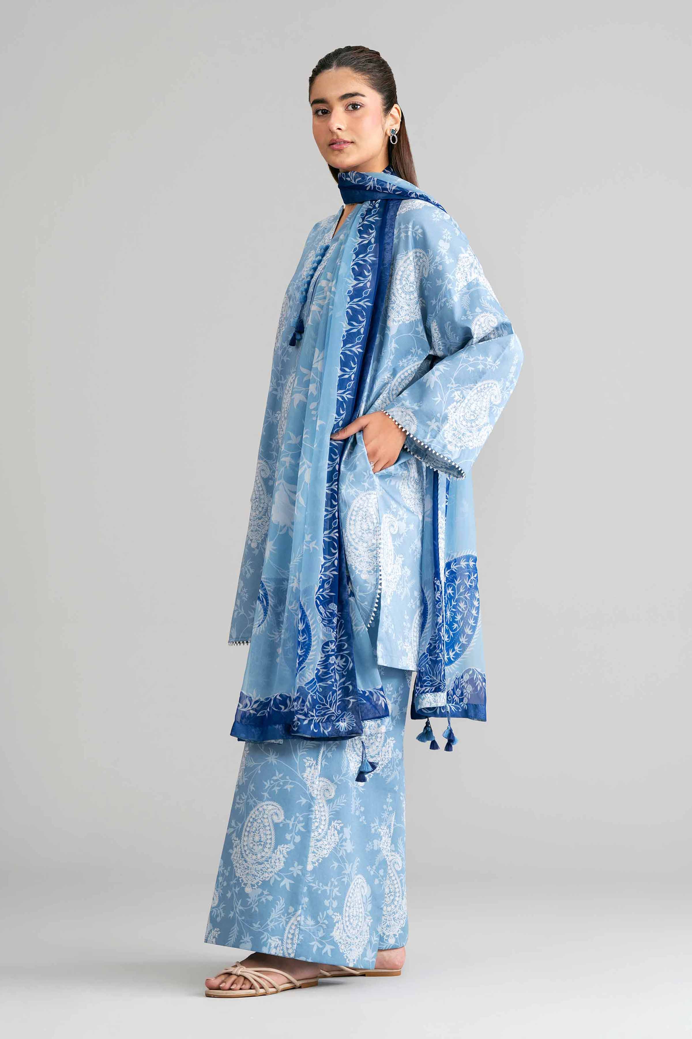3 Piece - Digital Printed Suit - 42601581 Blue Lawn 3PC Printed Summer