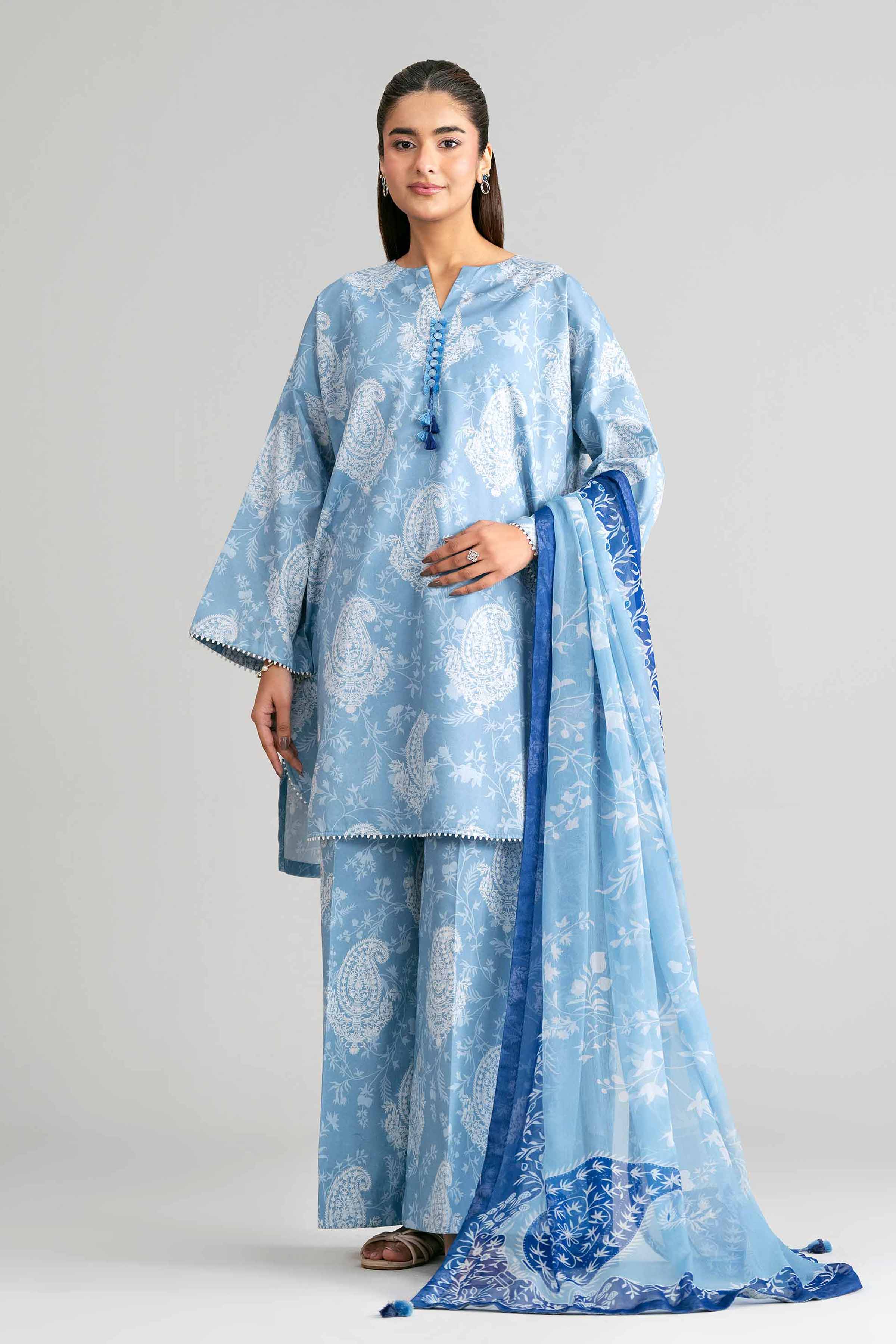 3 Piece - Digital Printed Suit - 42601581 Blue Lawn 3PC Printed Summer