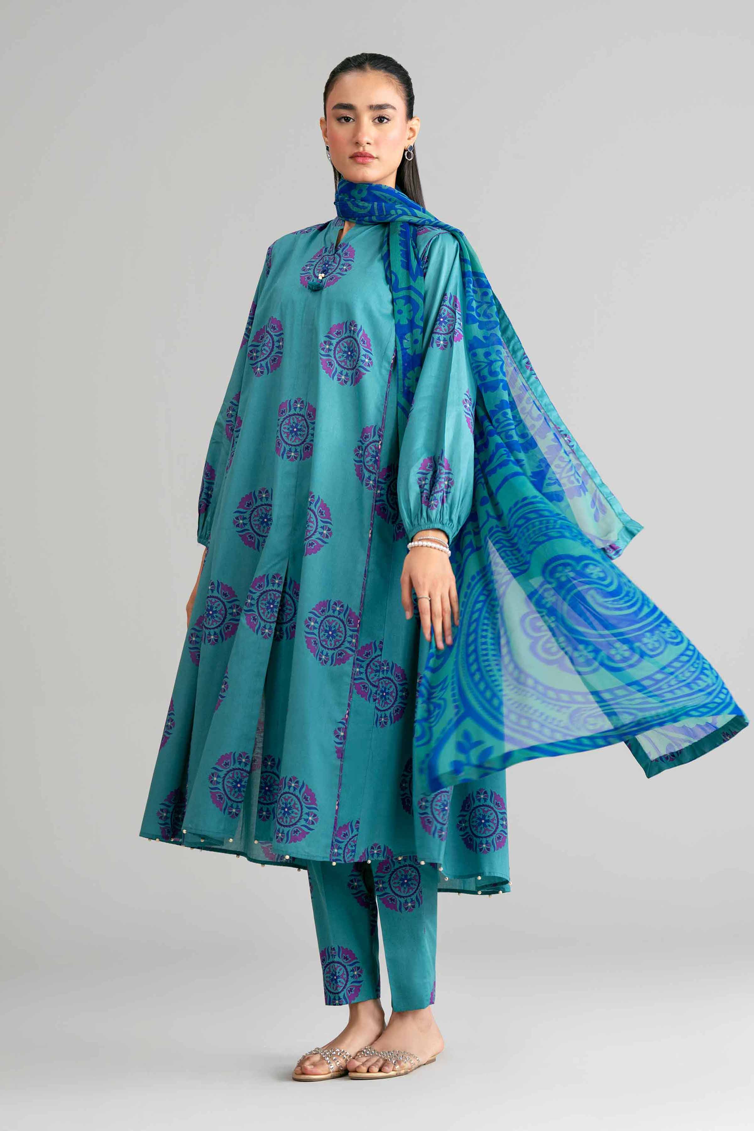 3 Piece - Digital Printed Suit - 42601583 Green Lawn 3PC Printed Summer