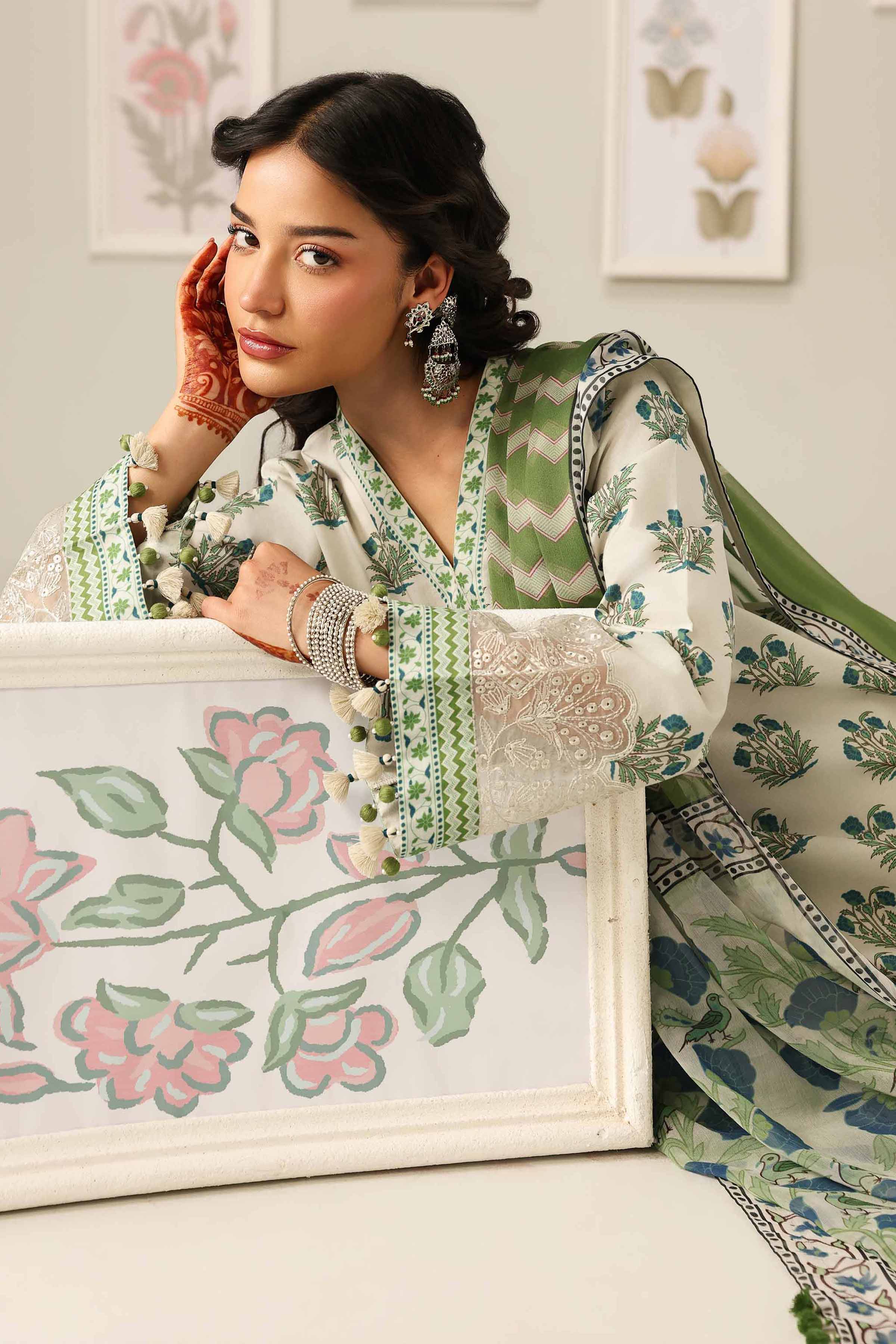 2 Piece - Digital Printed Embroidered Suit - 42601585 Beige Lawn 2PC Embroidered