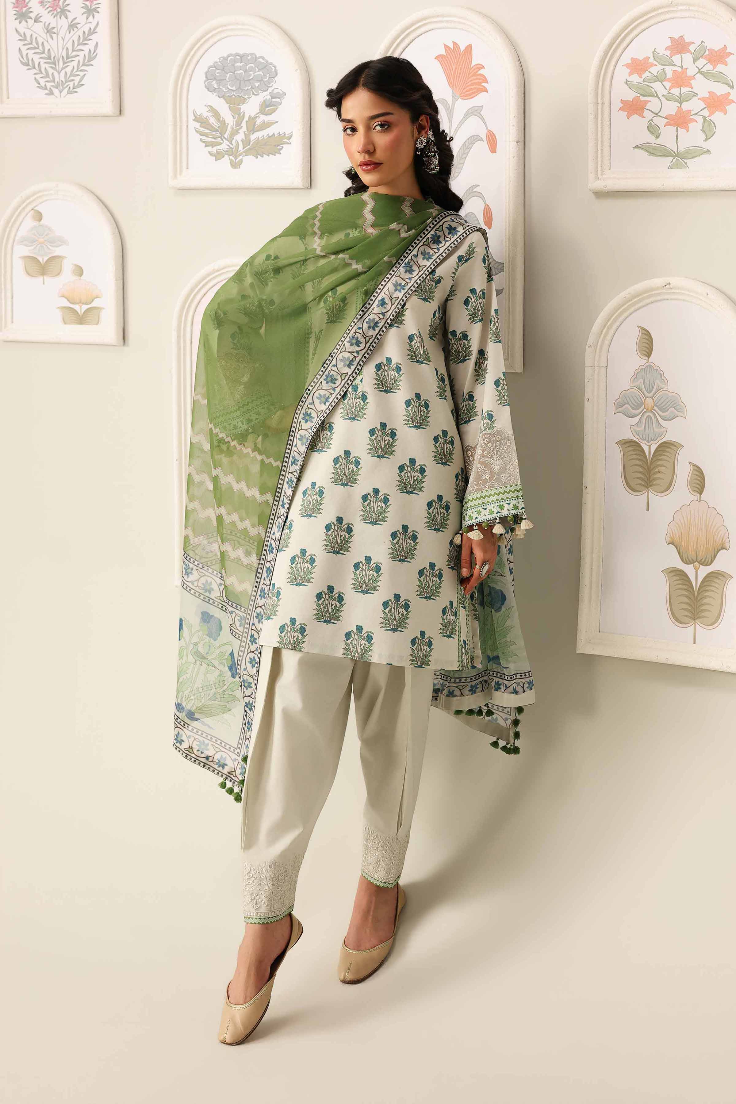 2 Piece - Digital Printed Embroidered Suit - 42601585 Beige Lawn 2PC Embroidered