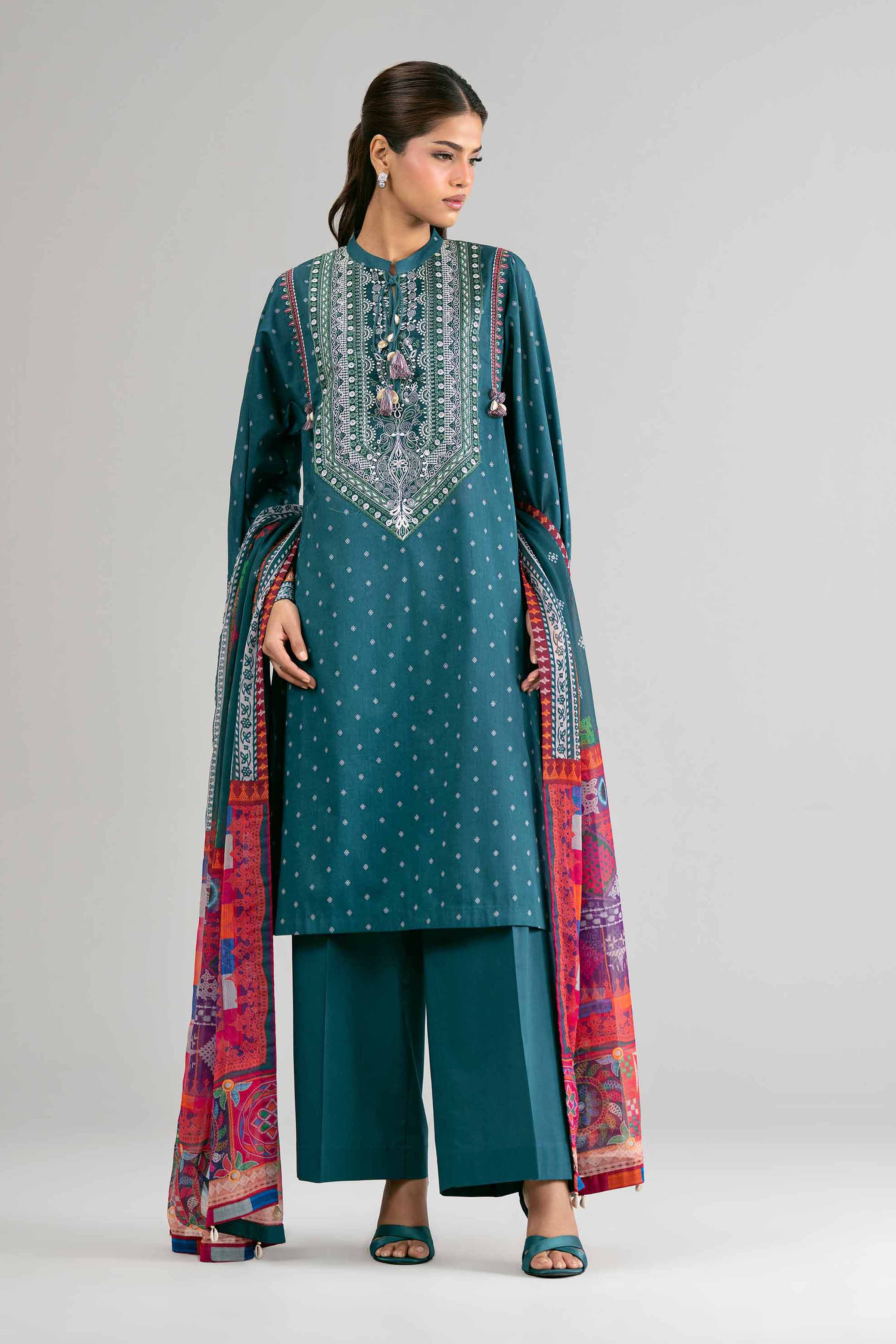 2 Piece - Digital Printed Embroidered Suit - 42601586 Green Lawn 2PC Embroidered