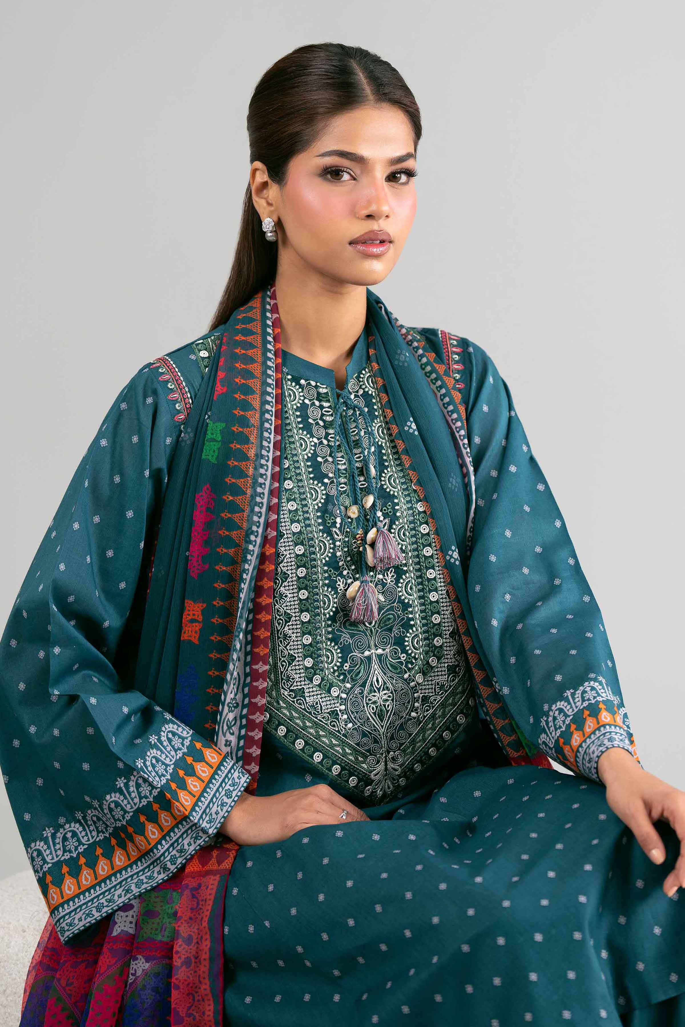 2 Piece - Digital Printed Embroidered Suit - 42601586 Green Lawn 2PC Embroidered