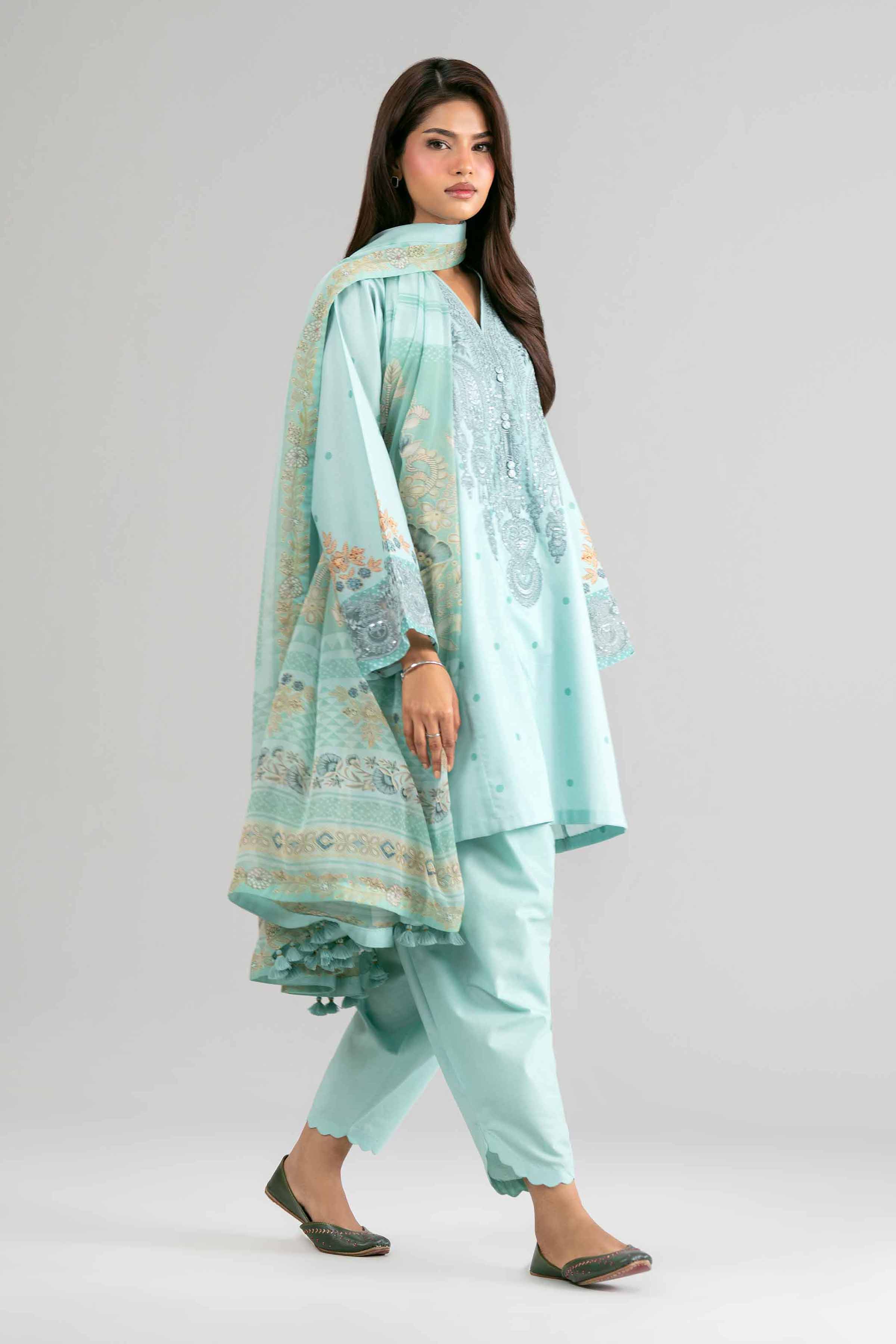 2 Piece - Digital Printed Embroidered Suit - 42601587 Green Lawn 2PC Embroidered