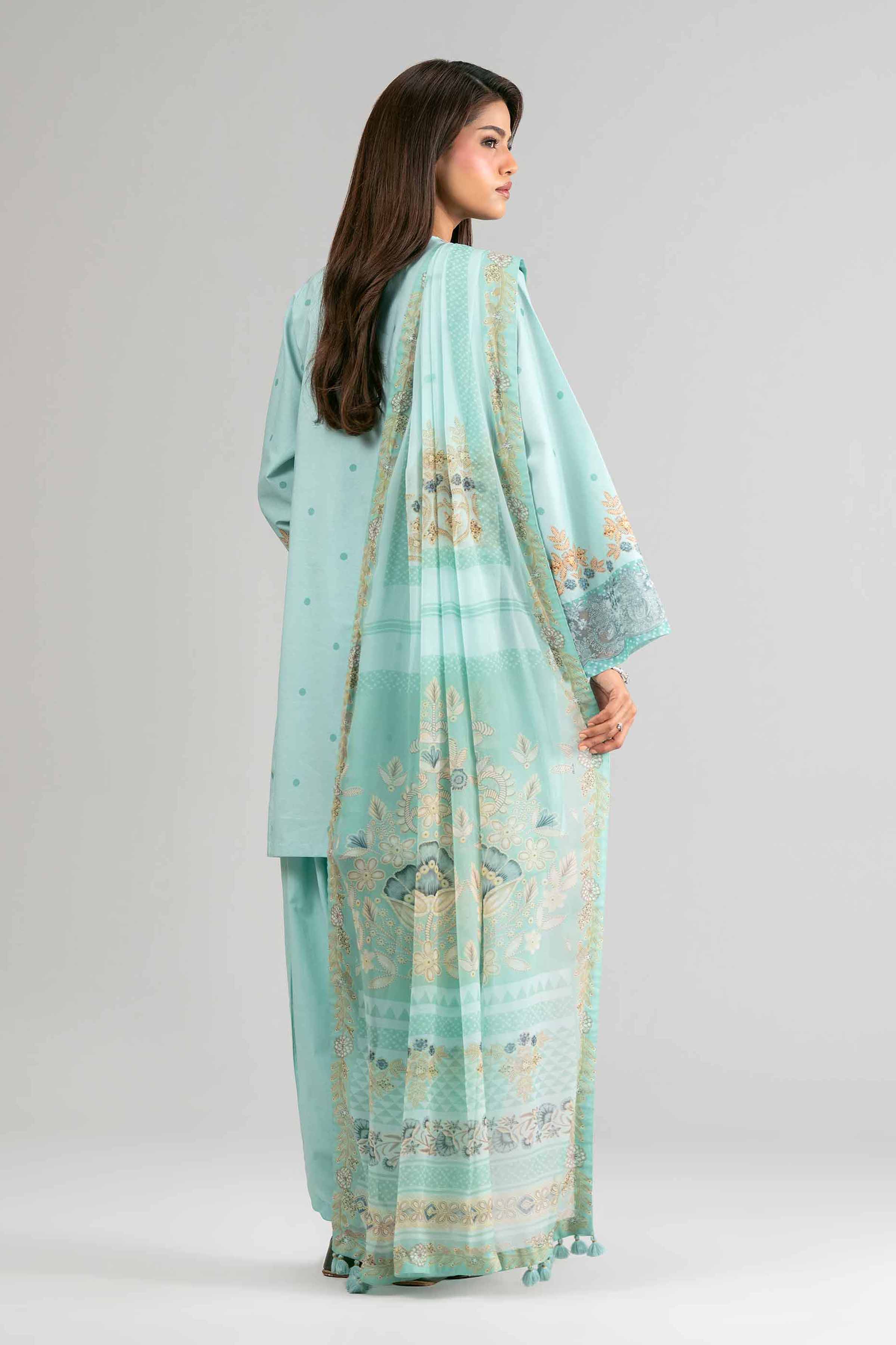 2 Piece - Digital Printed Embroidered Suit - 42601587 Green Lawn 2PC Embroidered