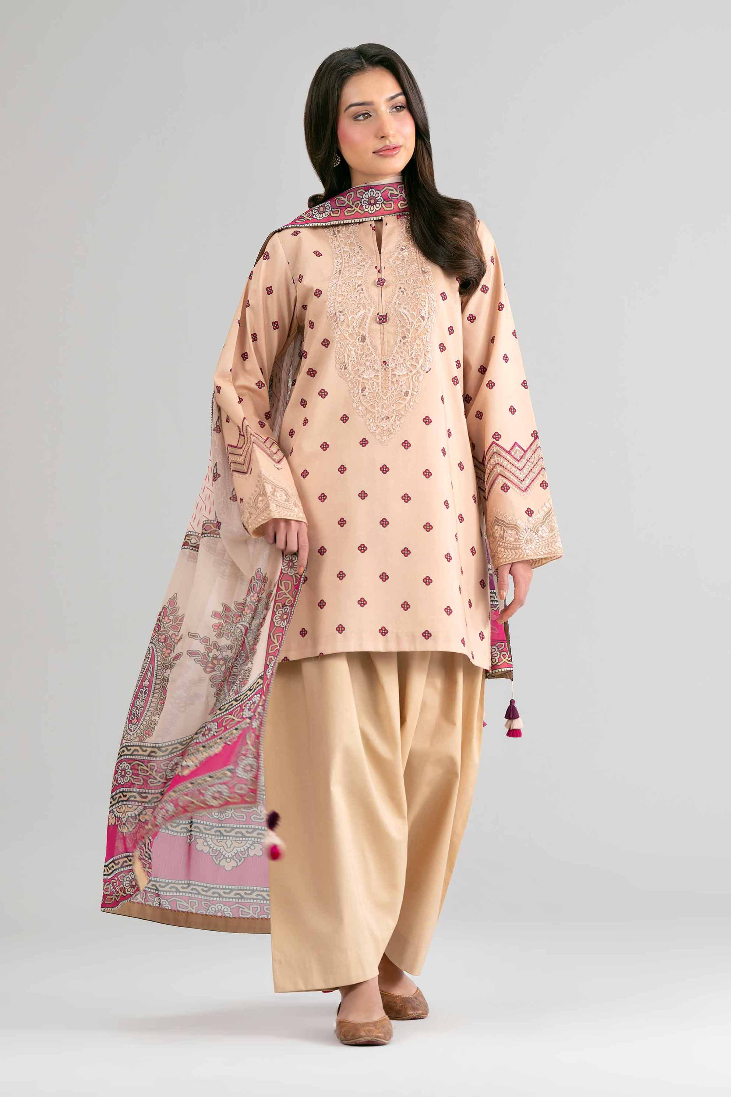2 Piece - Digital Printed Embroidered Suit - 42601590 Beige Lawn 2PC Embroidered