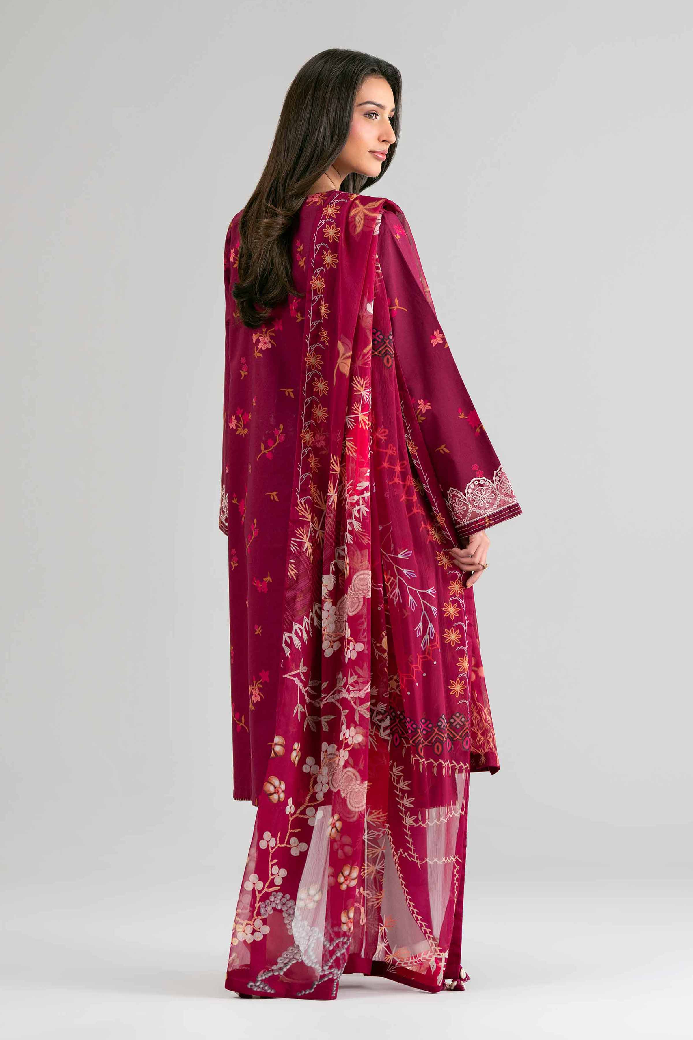 2 Piece - Digital Printed Embroidered Suit - 42601591 Maroon Lawn 2PC Embroidered