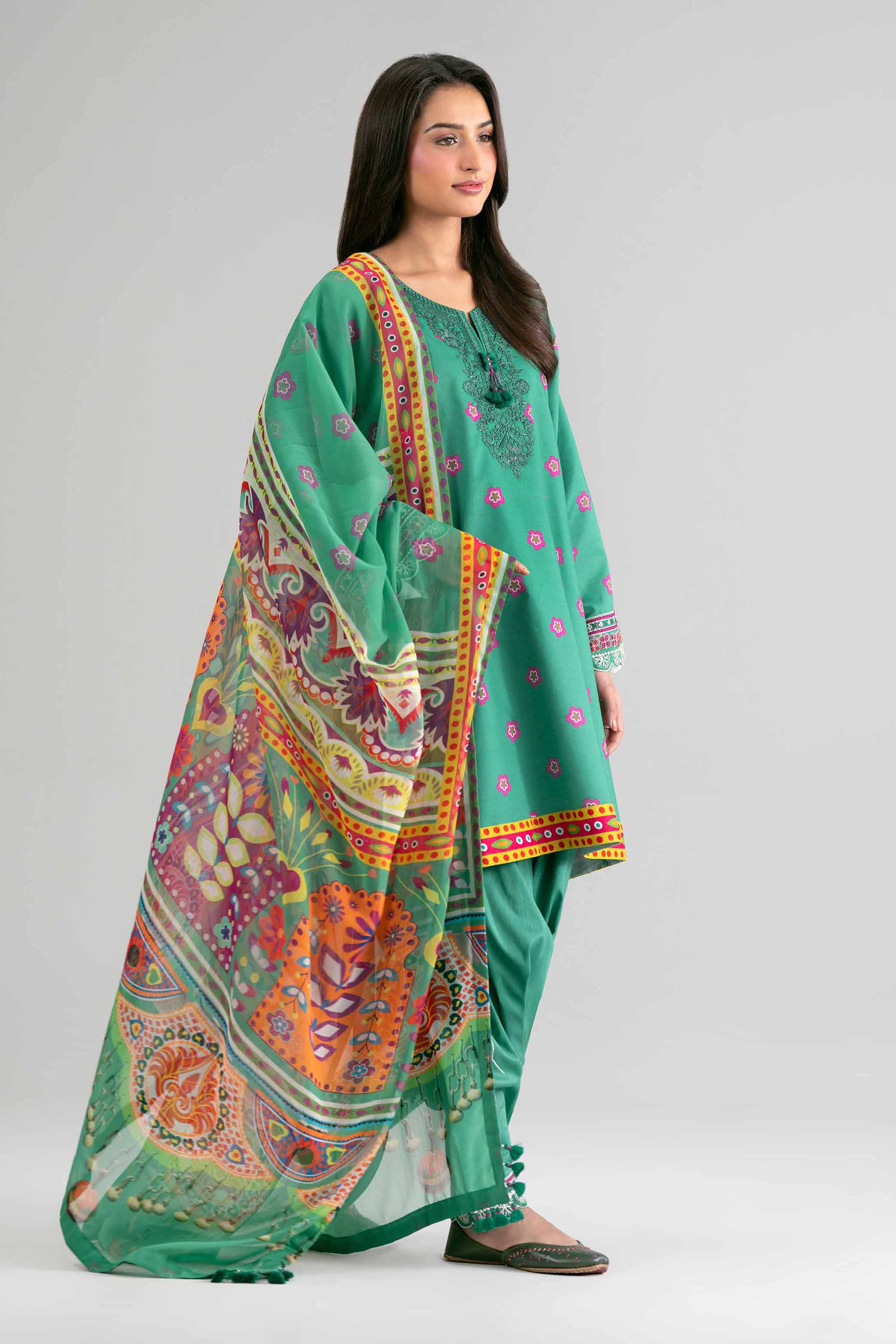 2 Piece - Digital Printed Embroidered Suit - 42601592 Green Lawn 2PC Embroidered