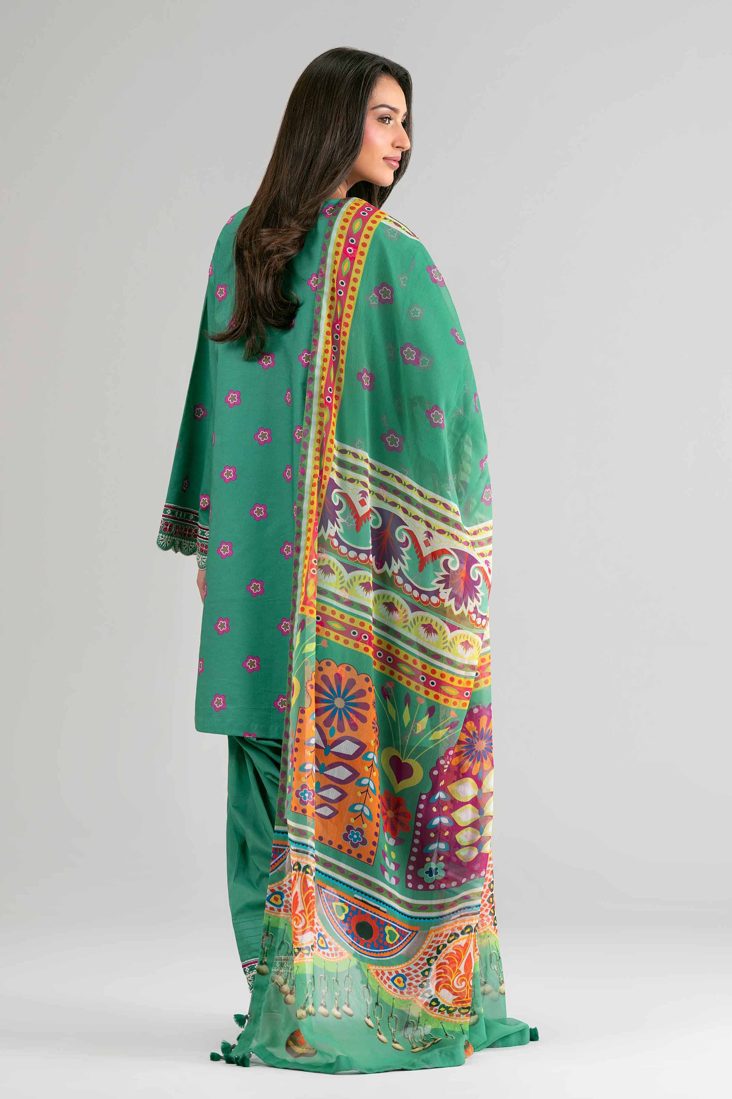 2 Piece - Digital Printed Embroidered Suit - 42601592 Green Lawn 2PC Embroidered