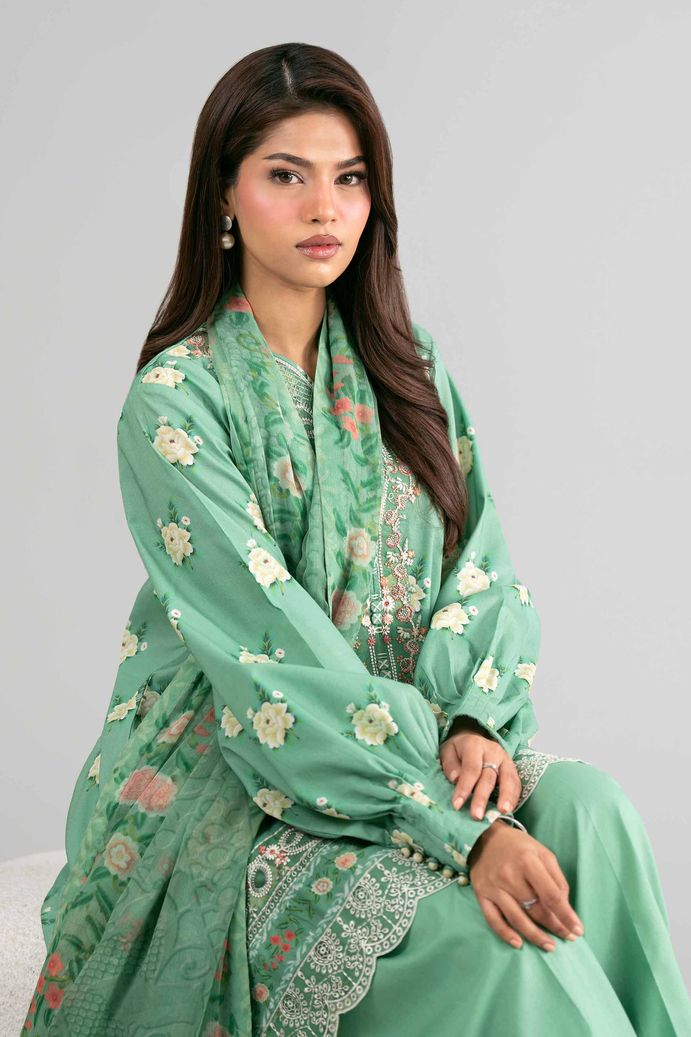 2 Piece - Digital Printed Embroidered Suit - 42601593 Green Lawn 2PC Embroidered