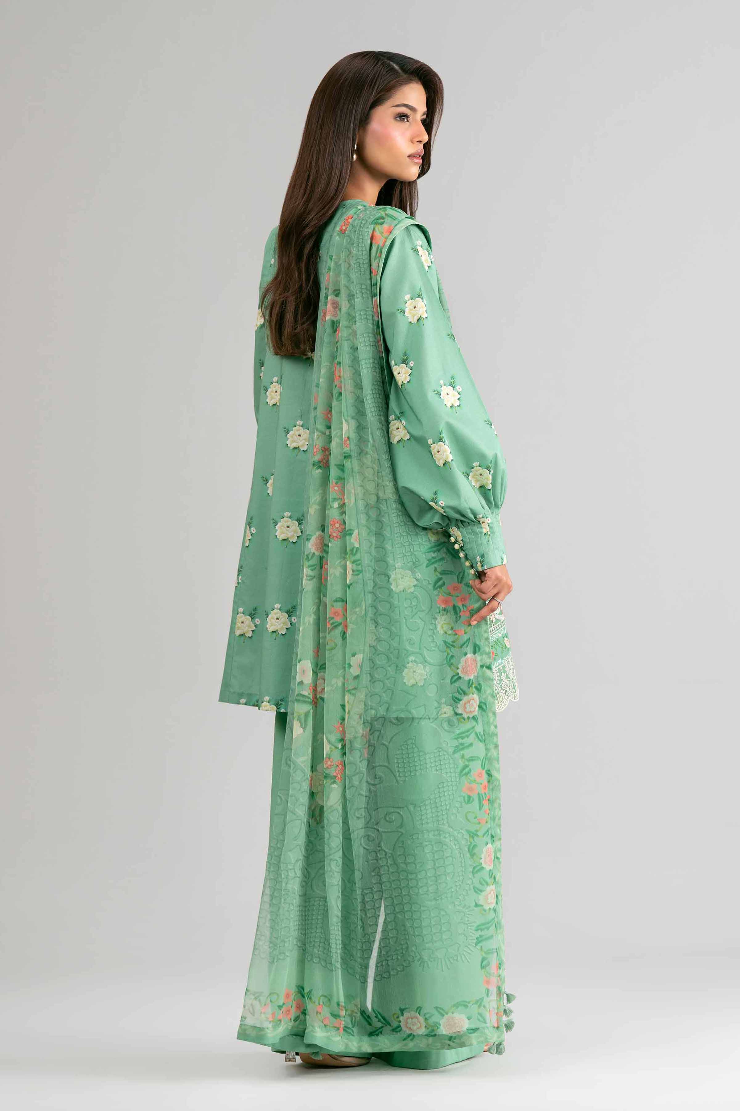 2 Piece - Digital Printed Embroidered Suit - 42601593 Green Lawn 2PC Embroidered