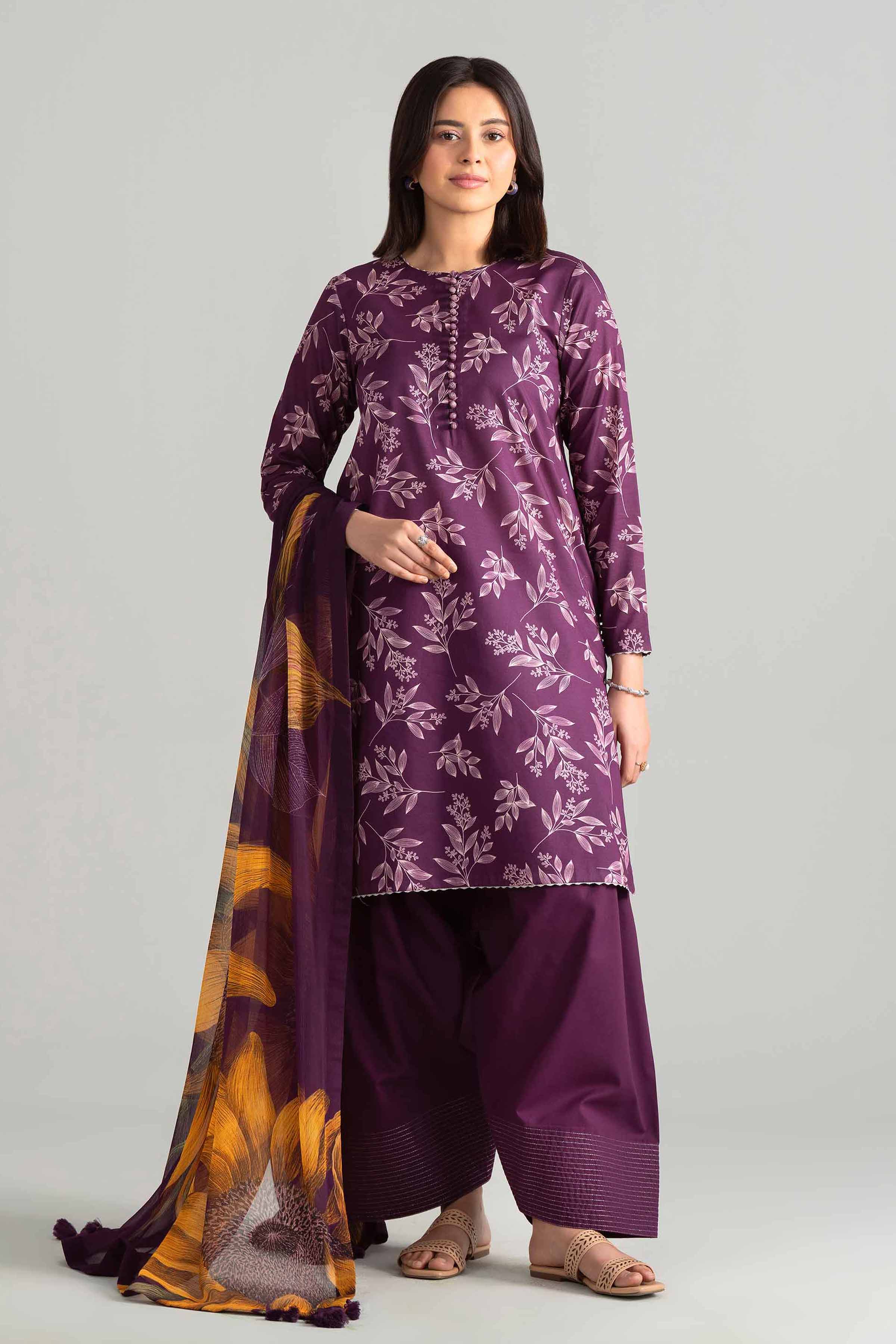 2 Piece - Digital Printed Suit - 42601596 Purple Lawn 2PC Printed