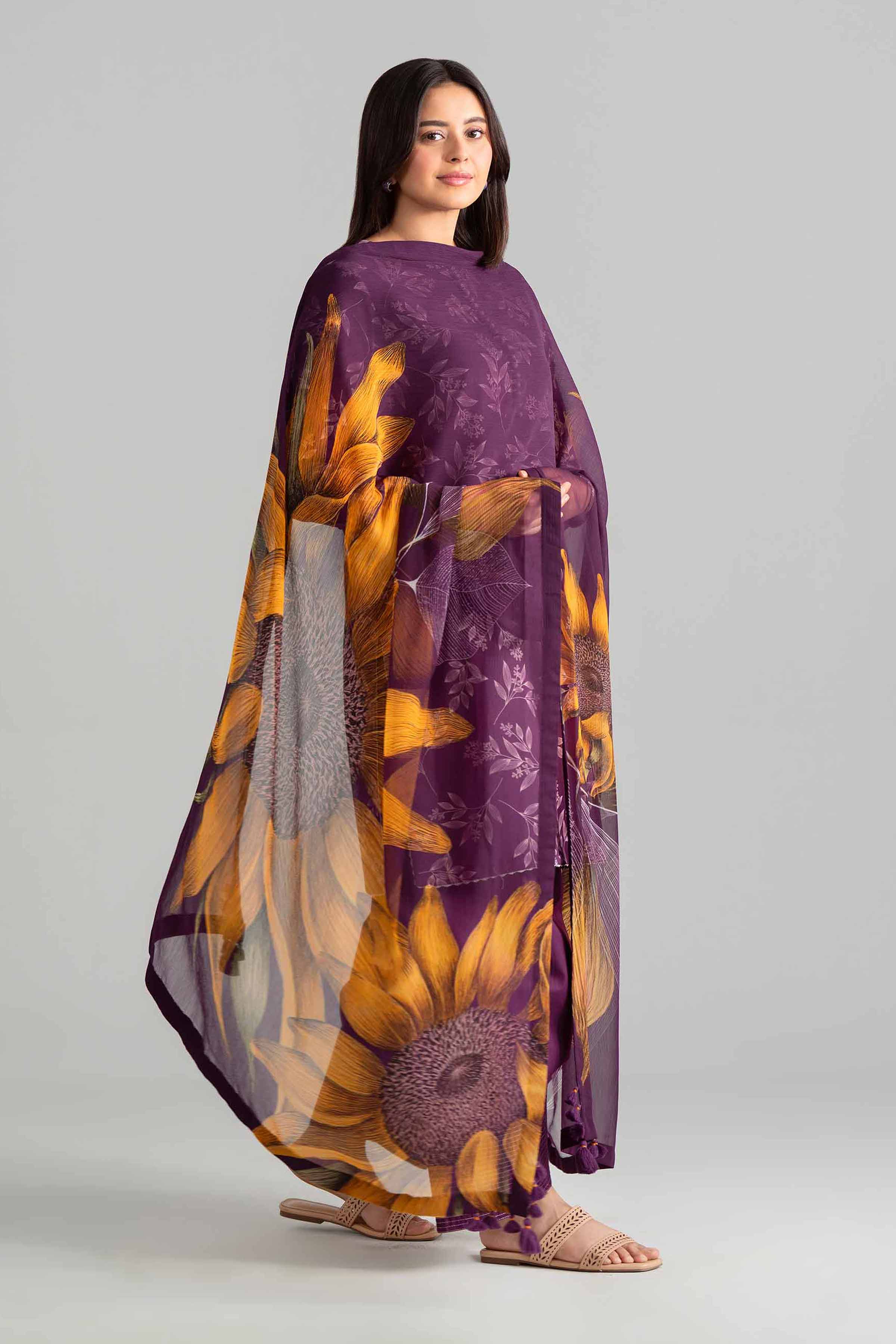 2 Piece - Digital Printed Suit - 42601596 Purple Lawn 2PC Printed