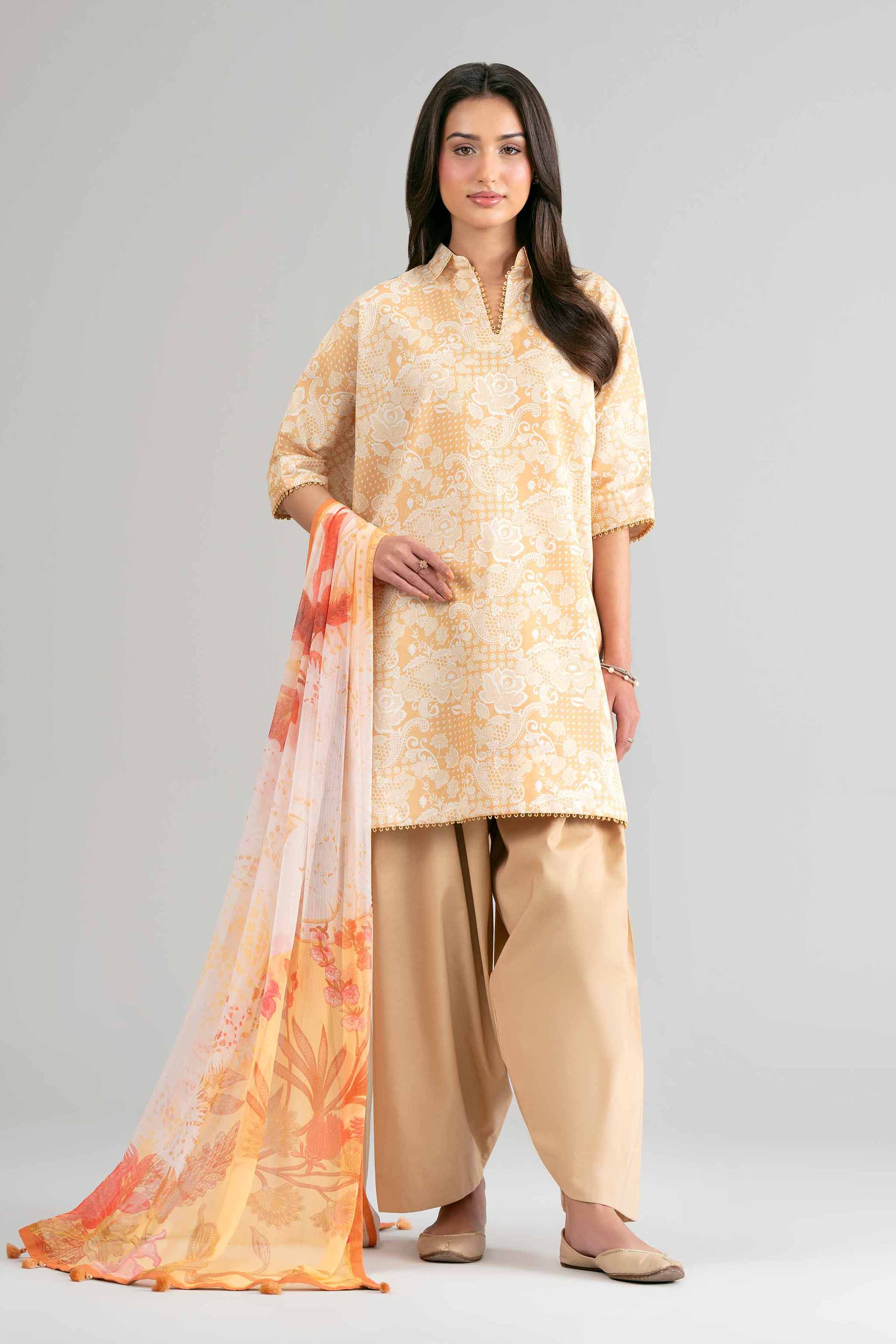 2 Piece - Digital Printed Suit - 42601599 Yellow Lawn 2PC Printed