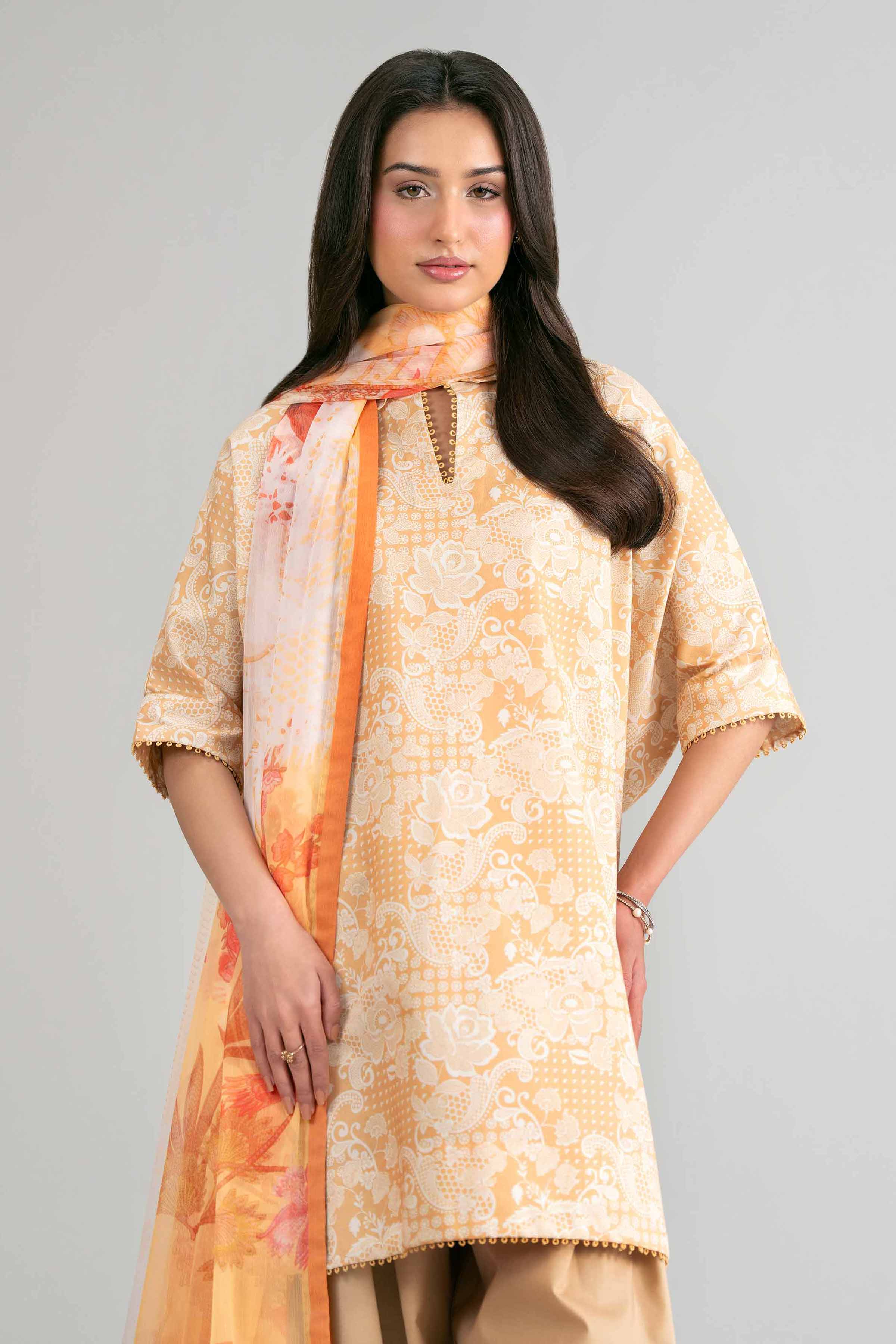 2 Piece - Digital Printed Suit - 42601599 Yellow Lawn 2PC Printed