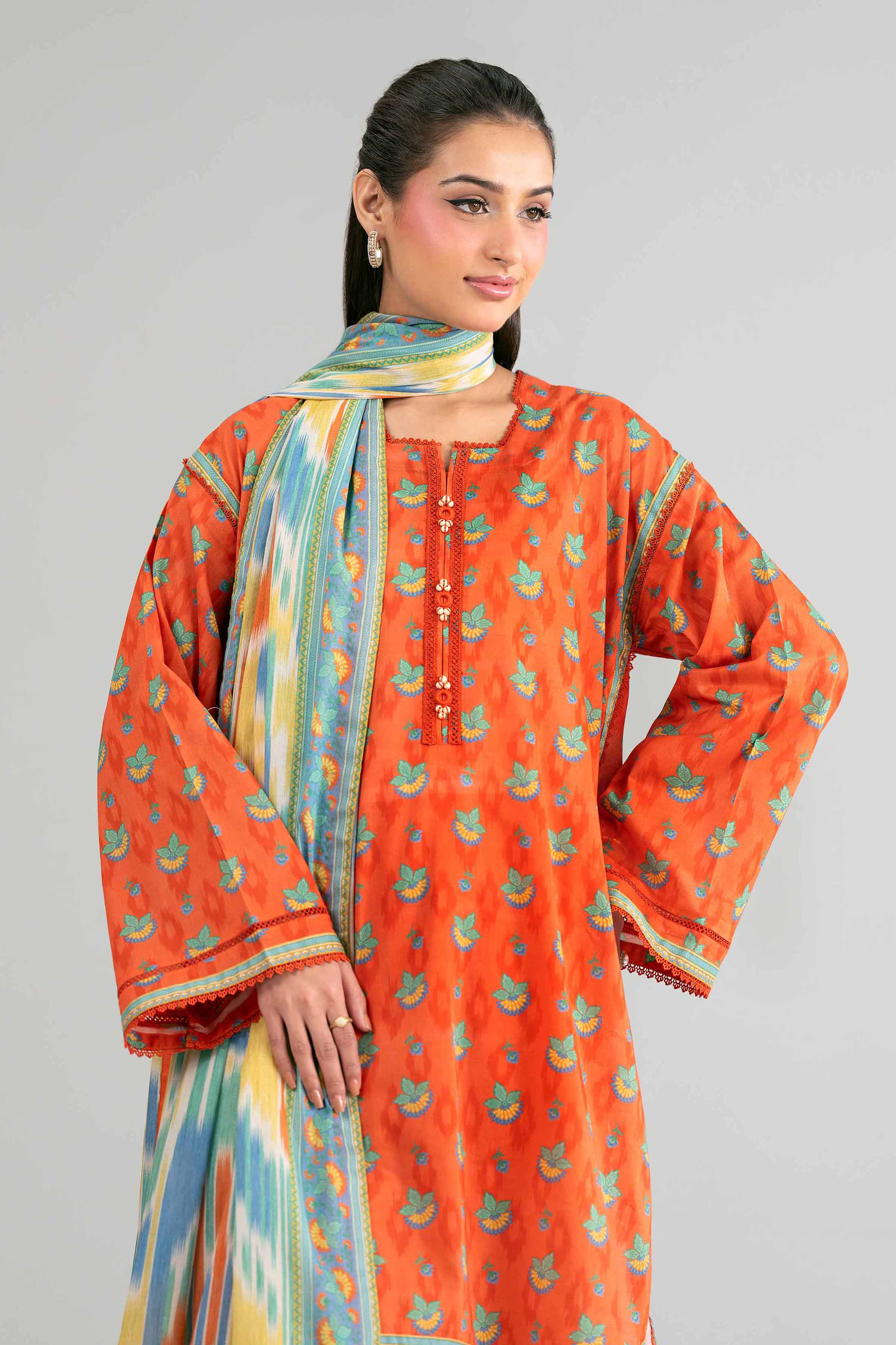 2 Piece - Printed Suit - 42601604 Orange Lawn 2PC Printed