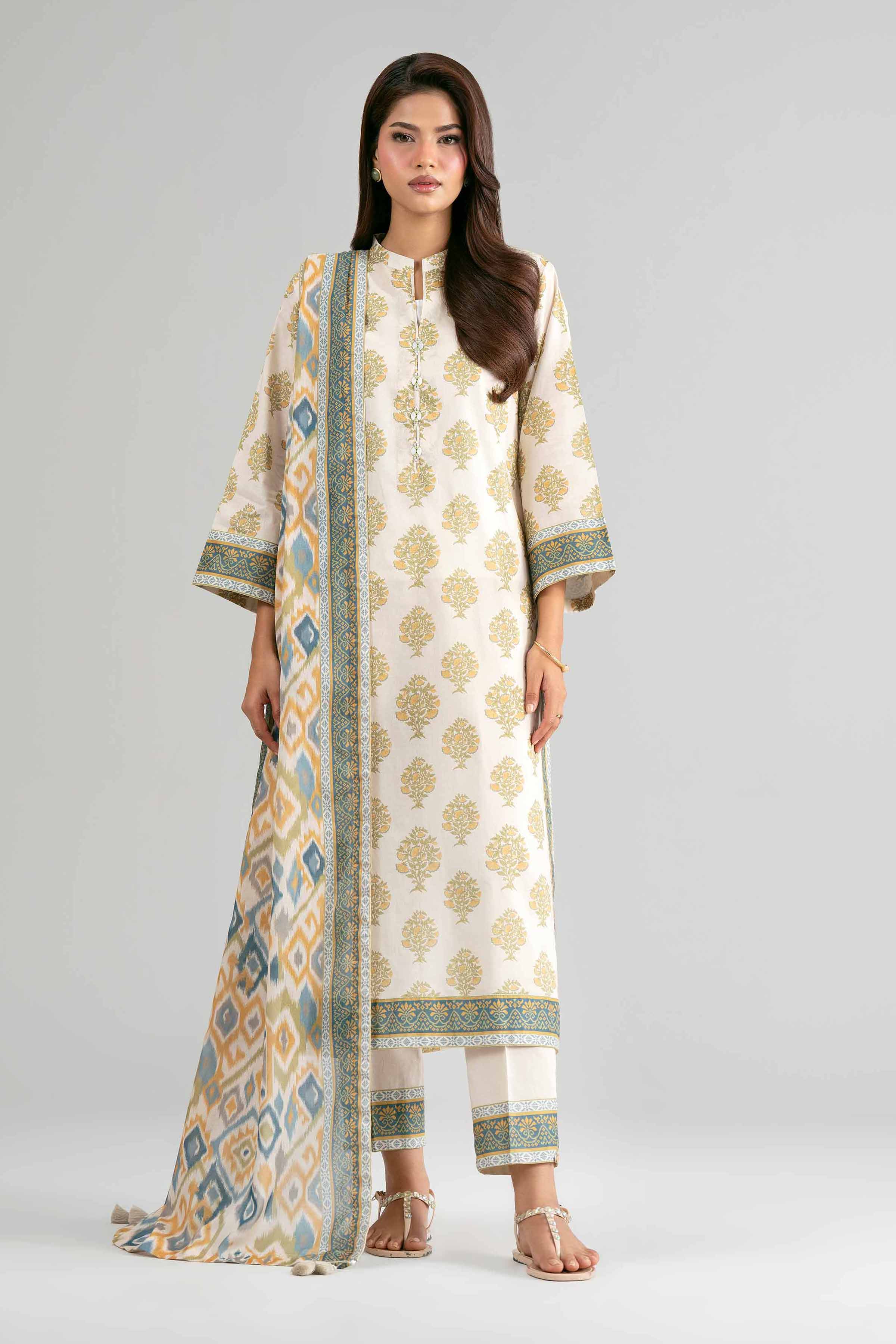 2 Piece - Printed Suit - 42601608 Beige Lawn 2PC Printed