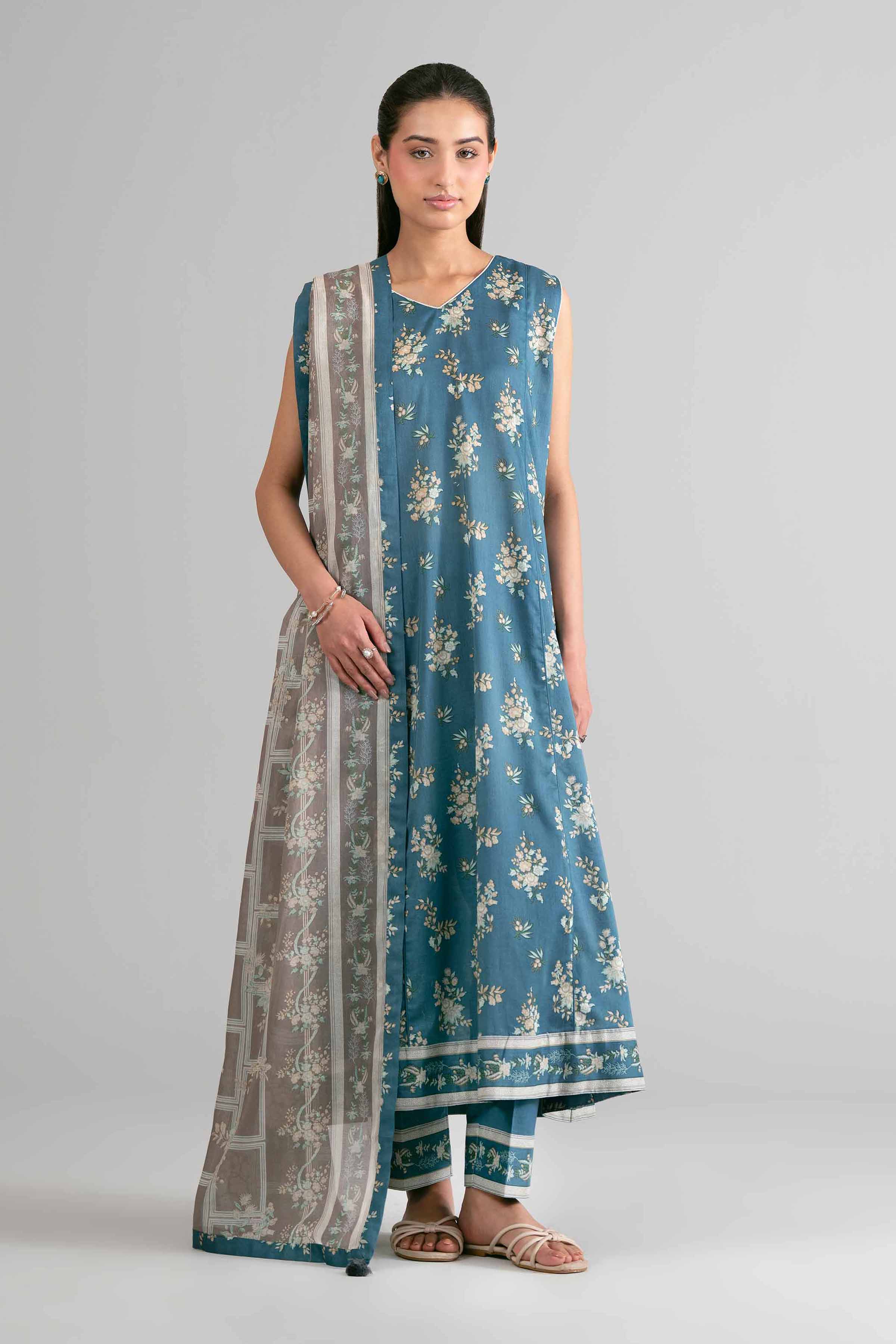 2 Piece - Printed Suit - 42601609 Nishat UAE Blue Lawn 2PC Printed