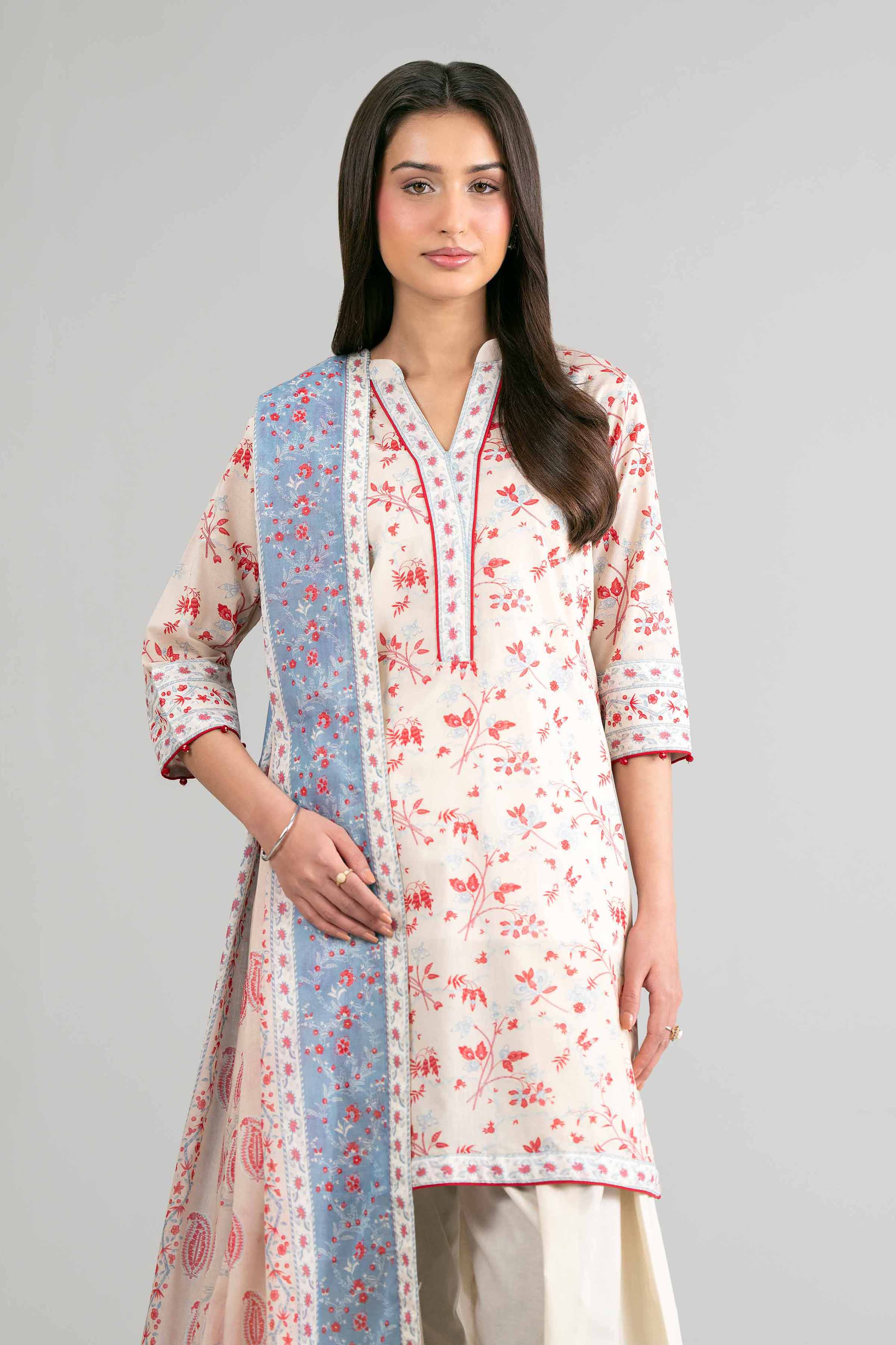2 Piece - Printed Suit - 42601610 Beige Lawn 2PC Printed