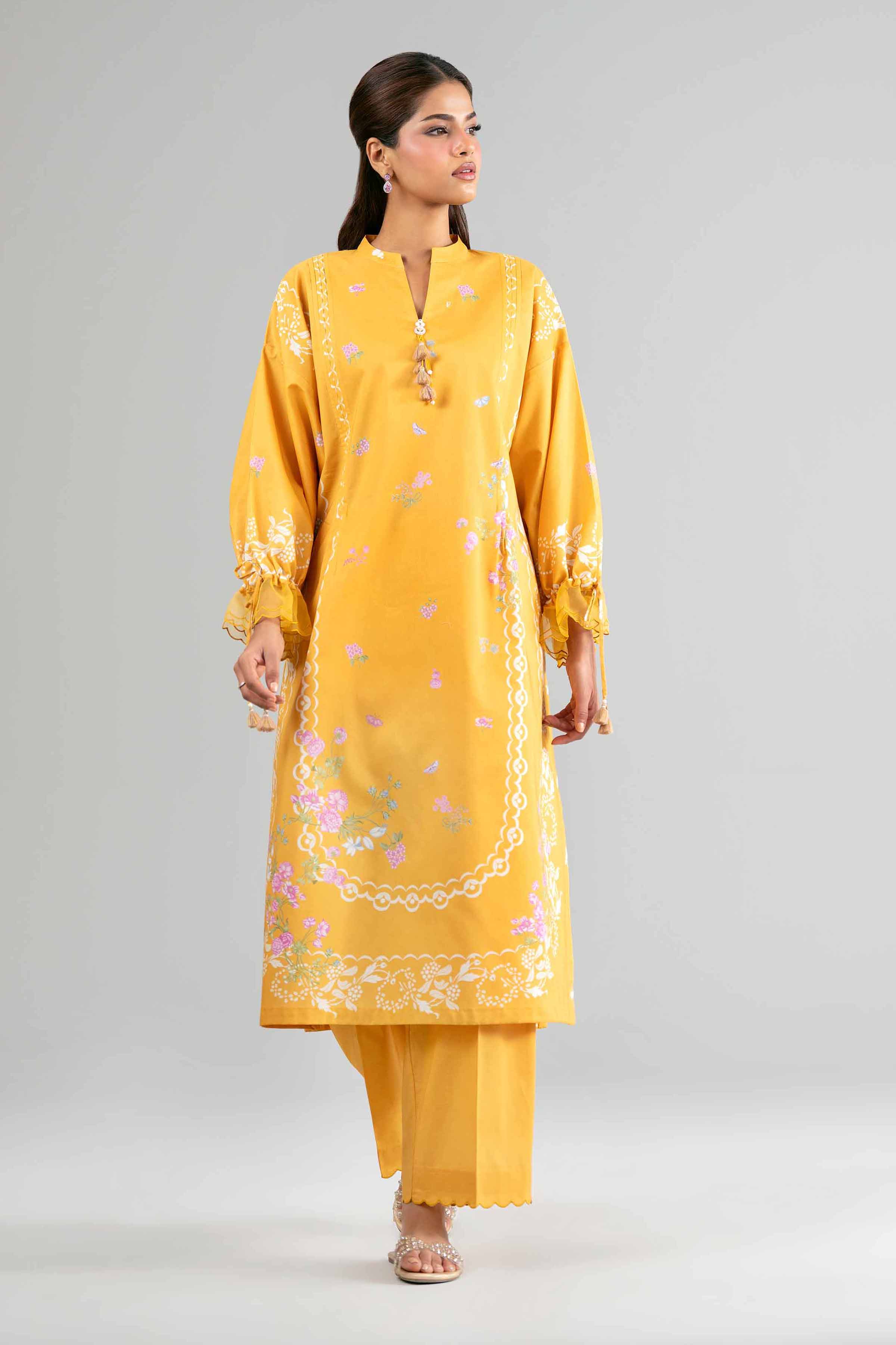 2 Piece - Digital Printed Suit - 42601623 Yellow Lawn 2PC Printed