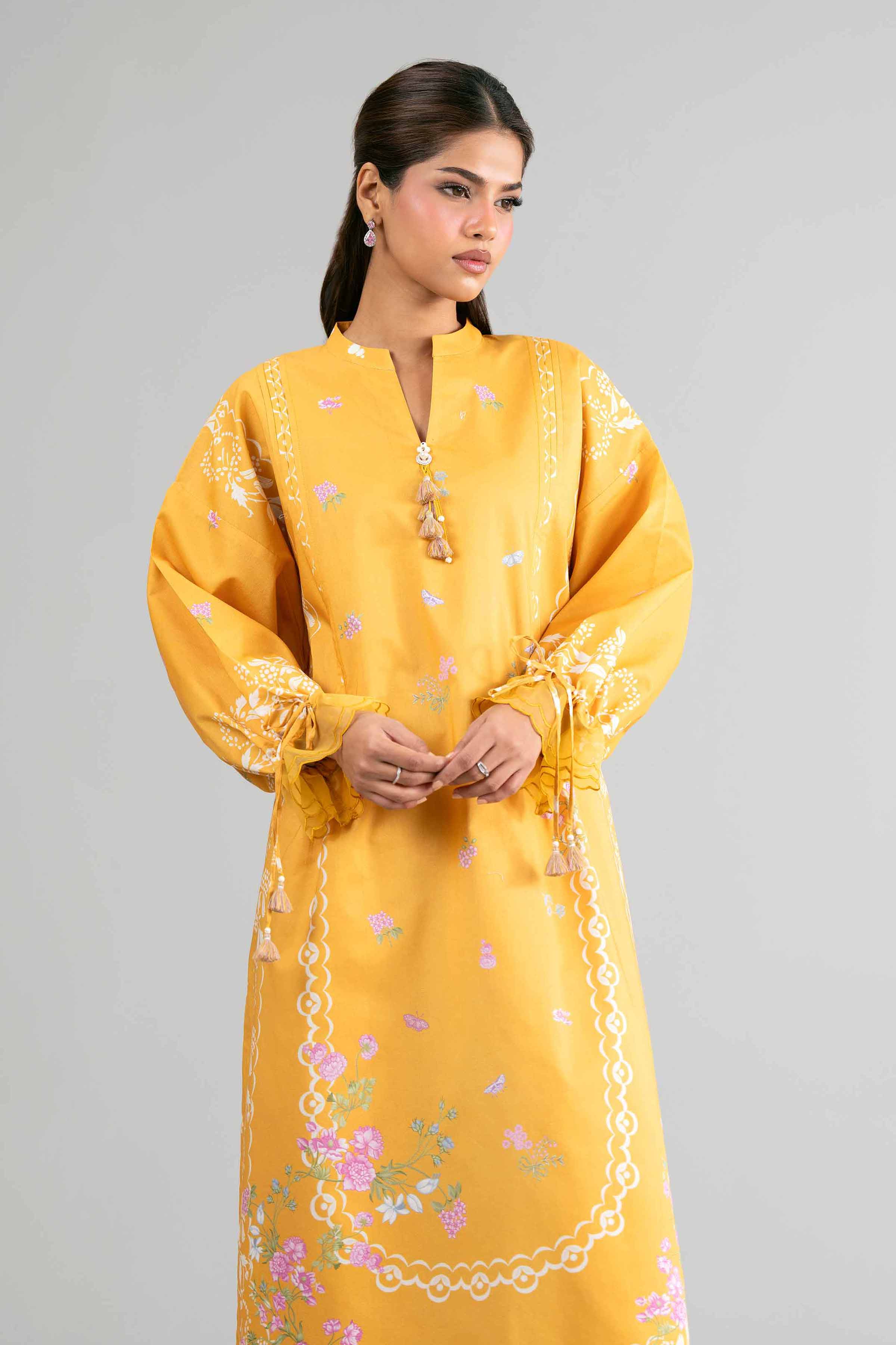 2 Piece - Digital Printed Suit - 42601623 Yellow Lawn 2PC Printed