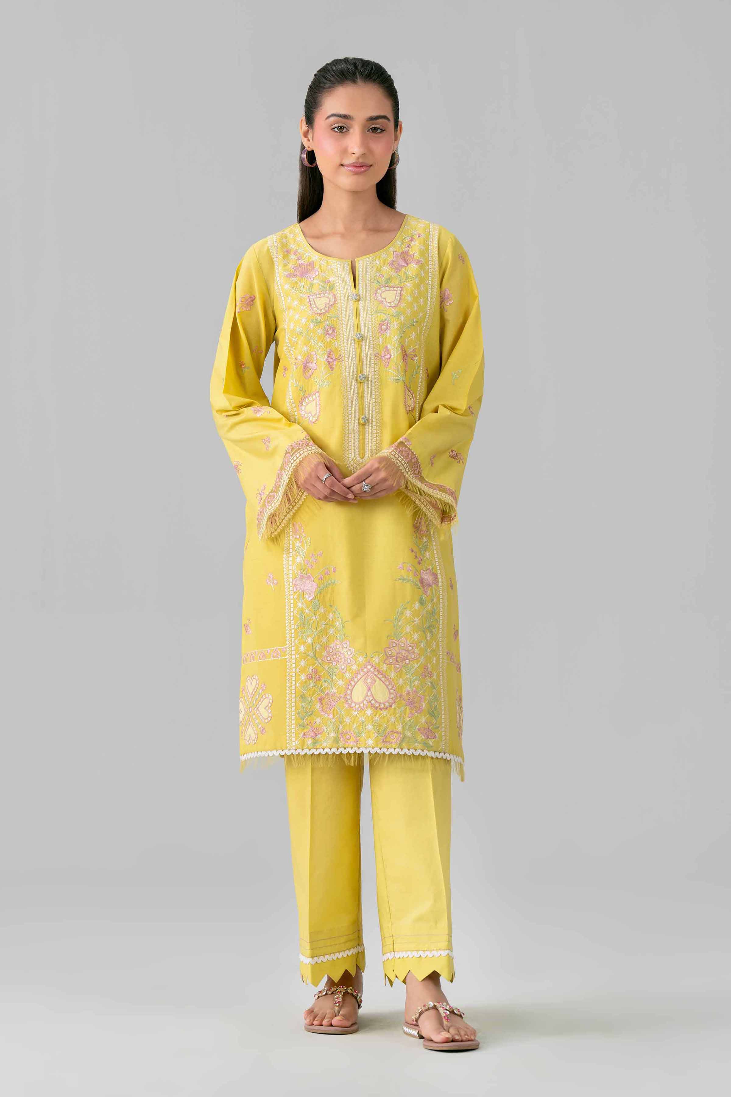 2 Piece - Embroidered Suit - 42601624 Nishat UAE Yellow Lawn 2PC Embroidered