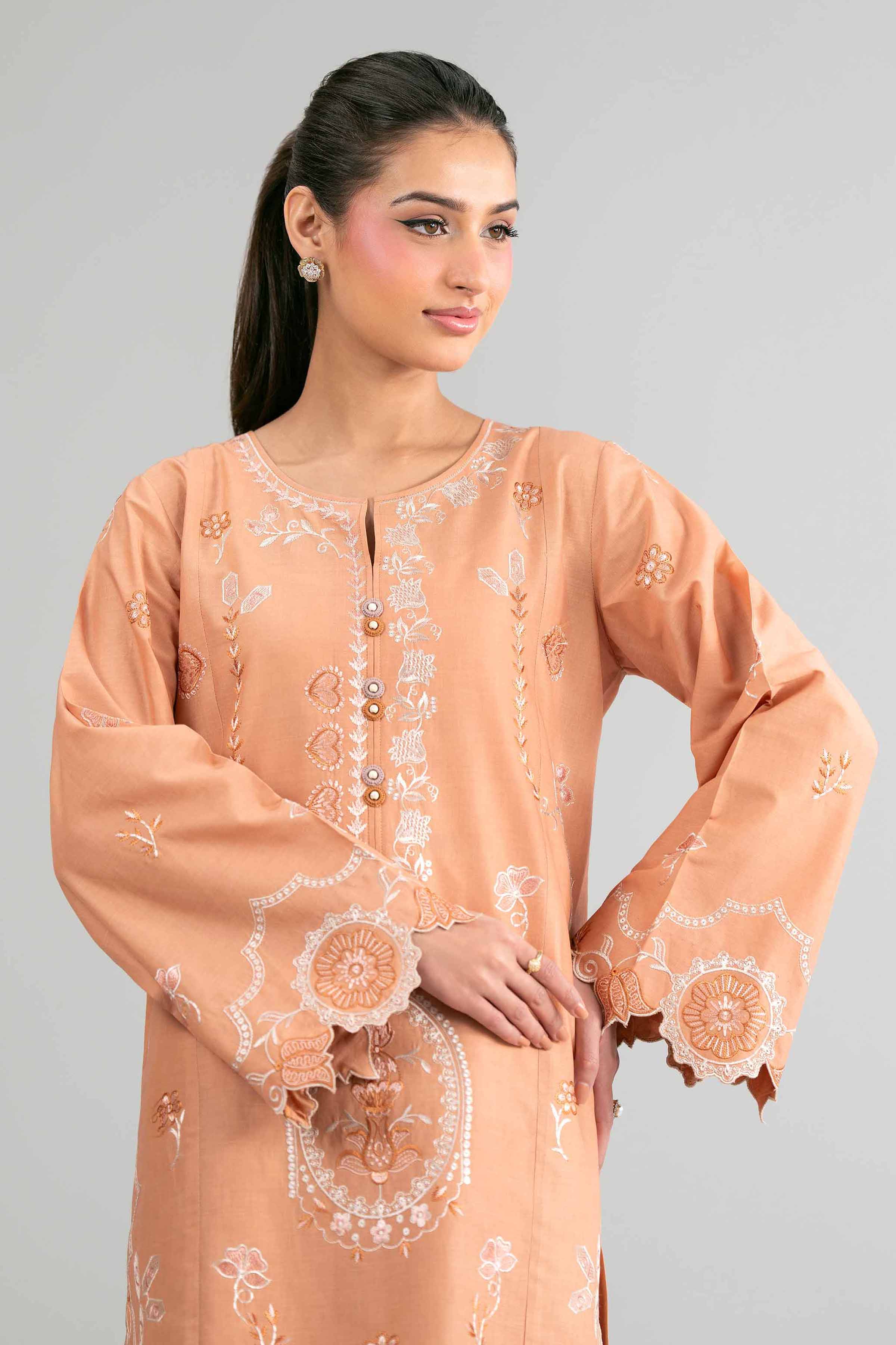 2 Piece - Embroidered Suit - 42601627 Orange Lawn 2PC Embroidered