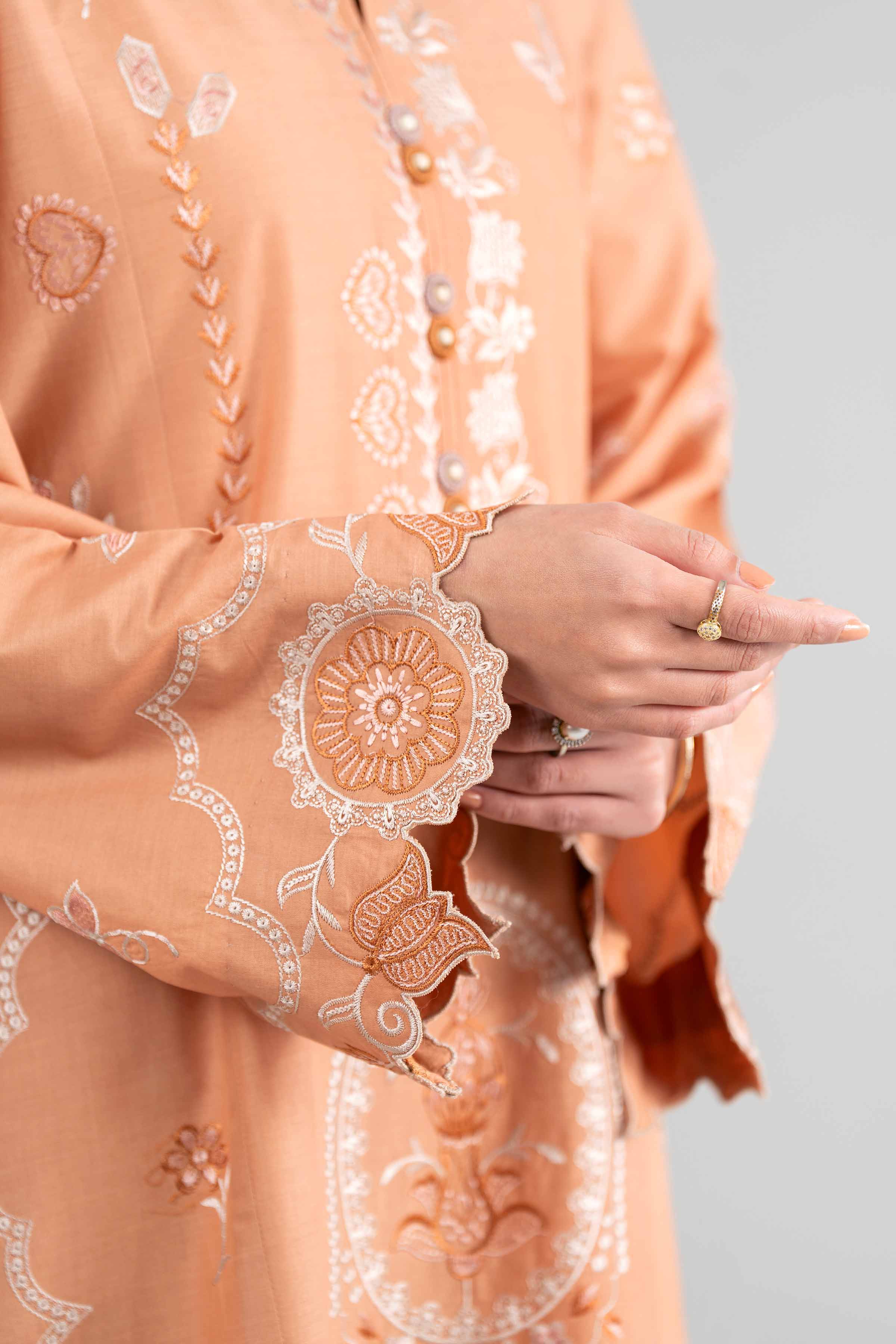 2 Piece - Embroidered Suit - 42601627 Orange Lawn 2PC Embroidered